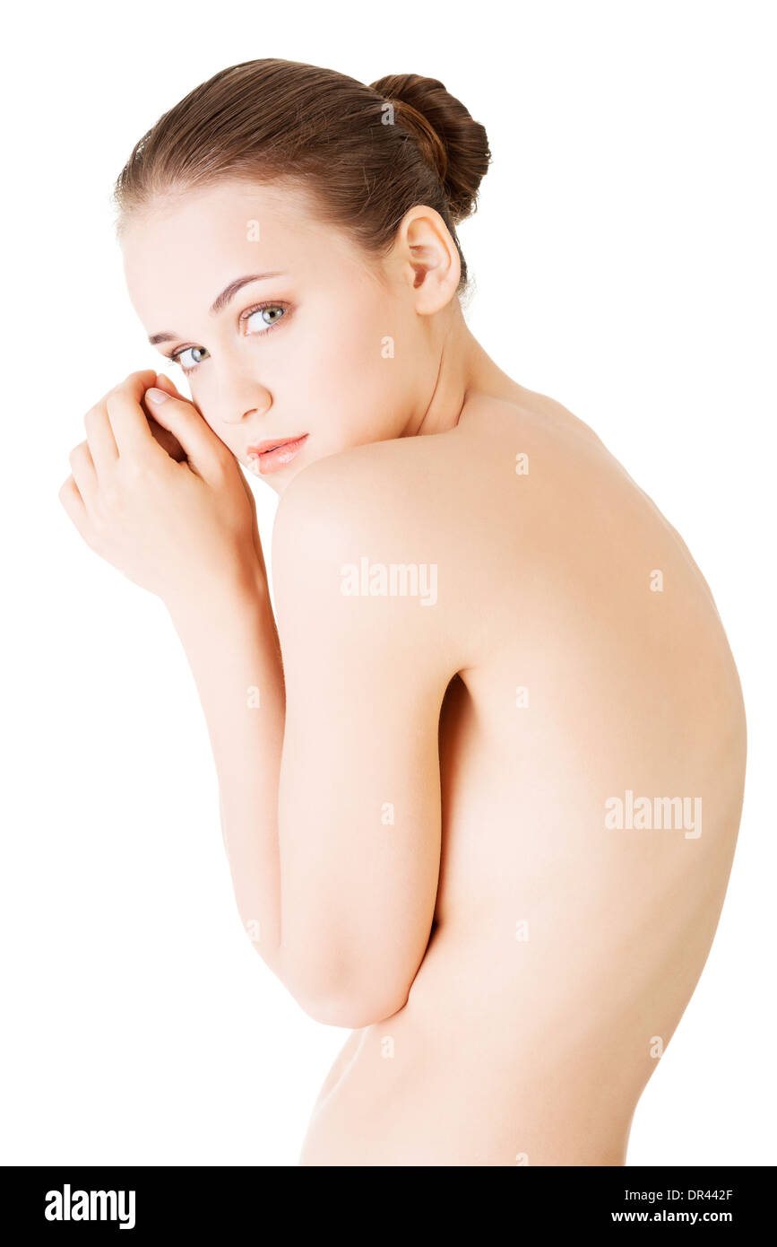 Attractive young naked woman. Side, curbed view. Isolated on white Stock  Photo - Alamy