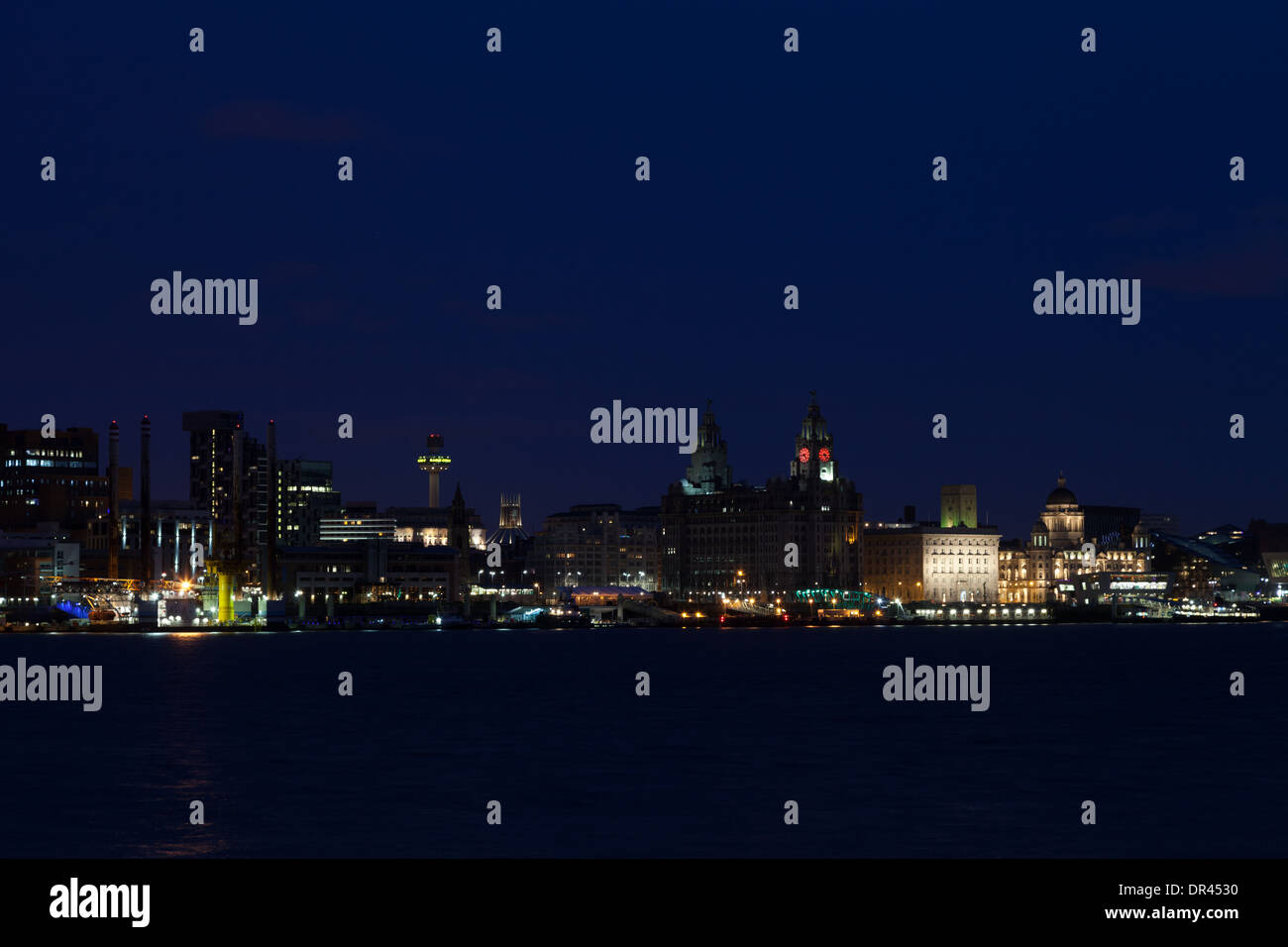 The Liverpool skyline at night Stock Photo