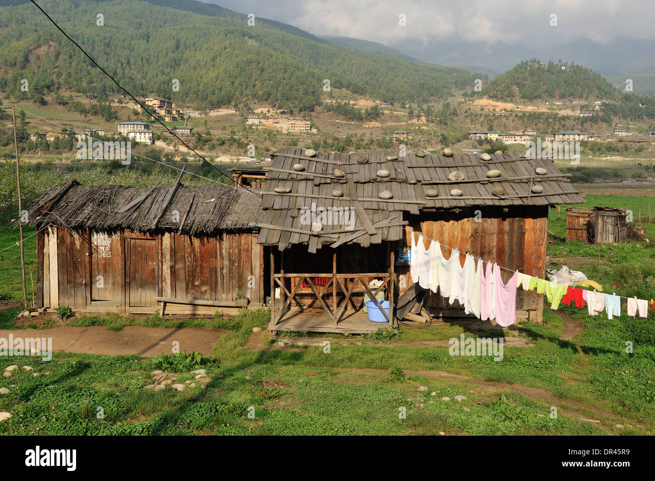 Wooden hut, Jakar, Bumthang, Bhutan Stock Photo