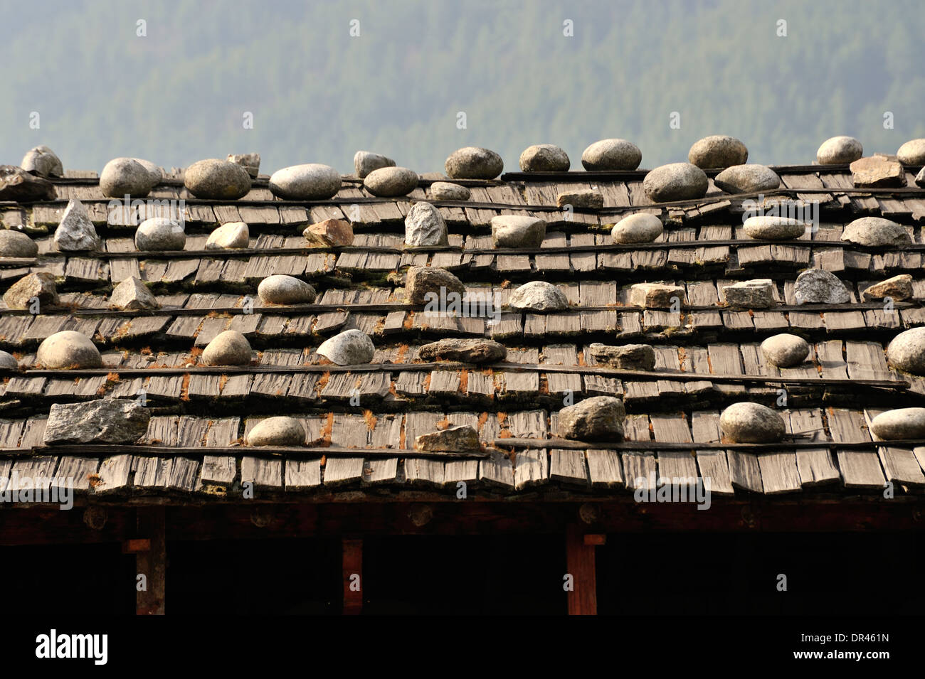 Traditional shingle roof, Jakar, Bumthang, Bhutan Stock Photo Alamy