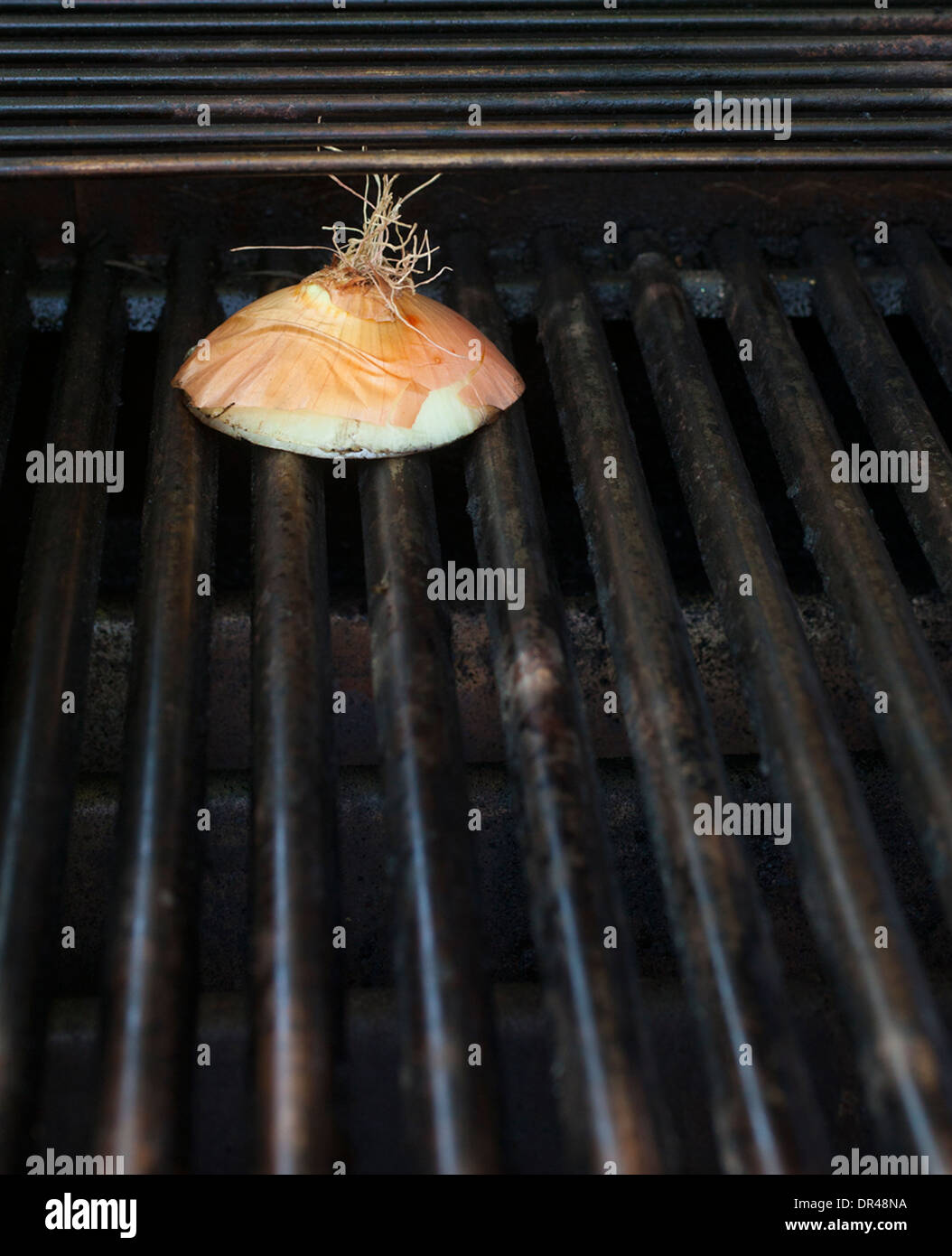 Grilled onion on bbq Stock Photo