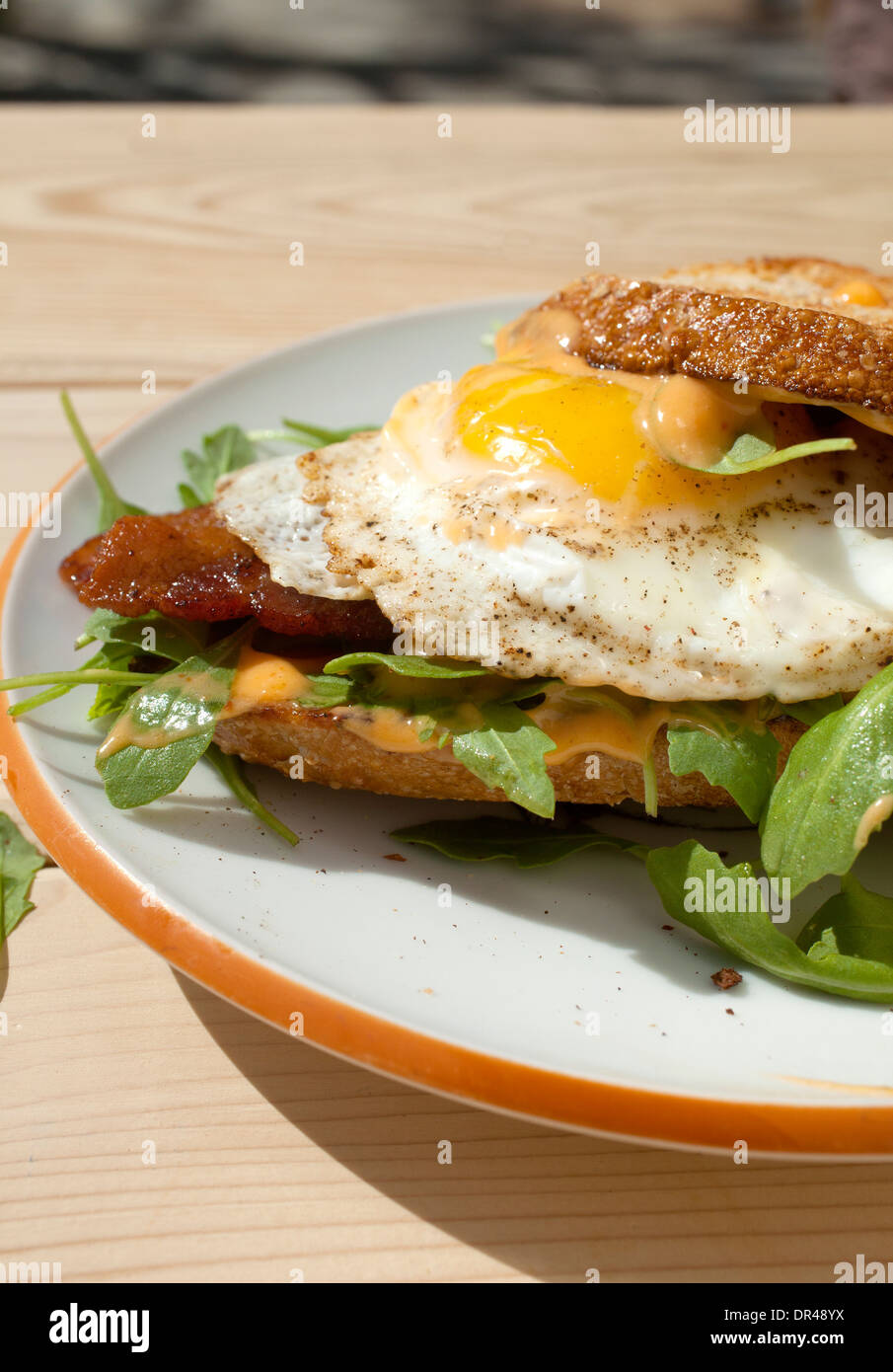 Open faced egg breakfast sandwich Stock Photo Alamy