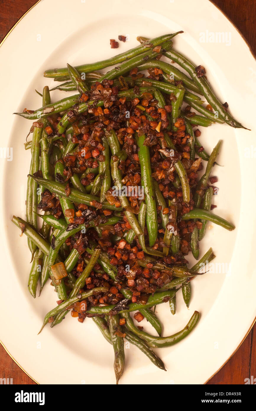 Green beans with Pancetta Stock Photo