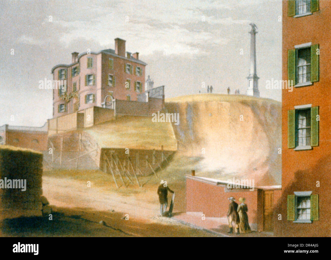 Beacon Hill with Mr Thurston's House from Bowdoin Street Old Boston 1858 Stock Photo
