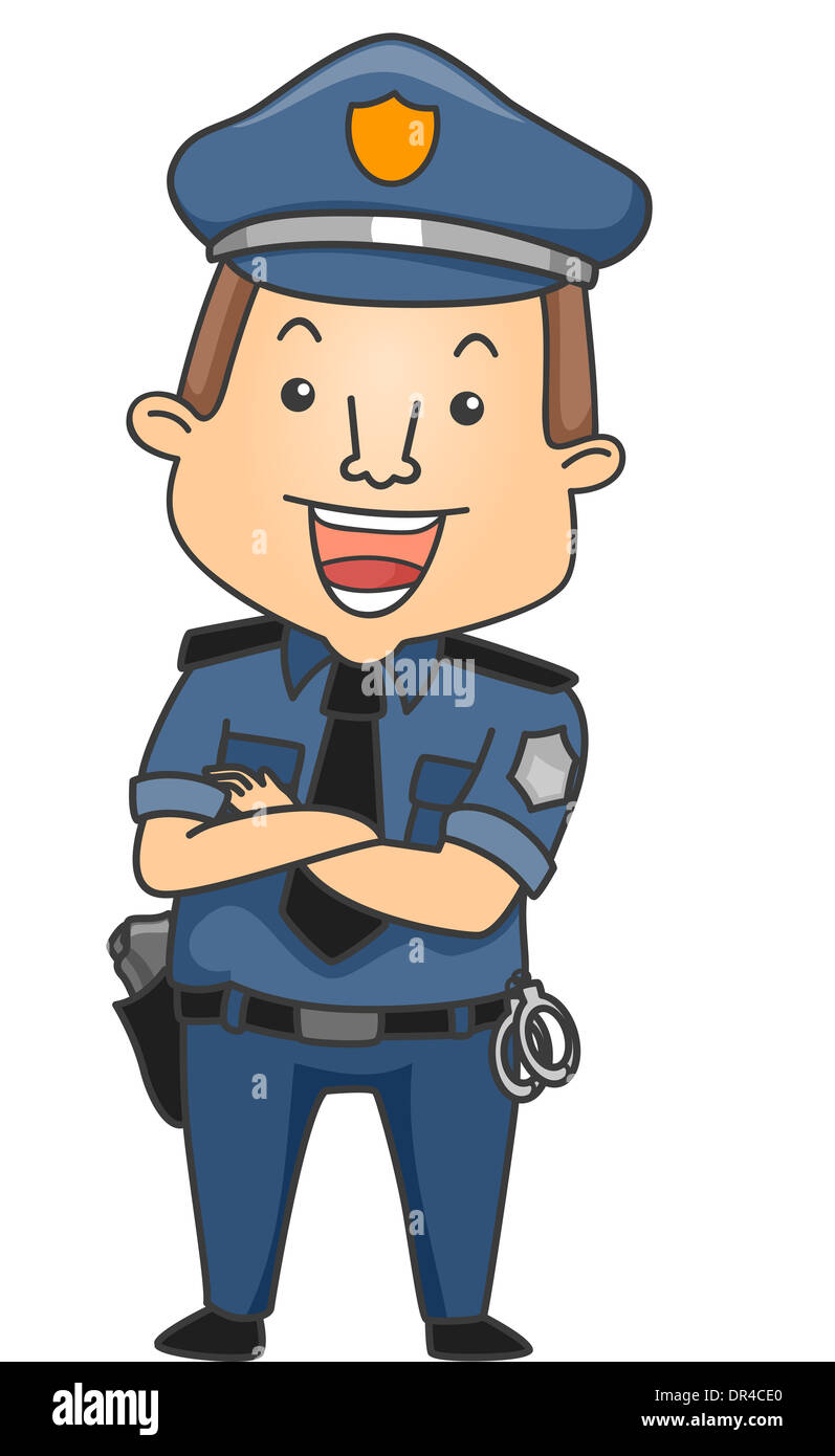 Illustration of a Man Wearing a Police Uniform Smiling Happily Stock Photo