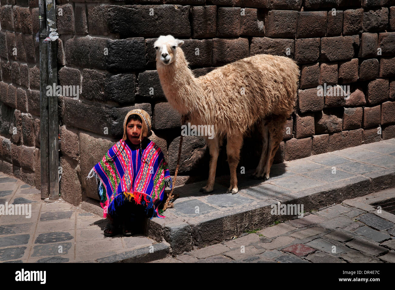 Boy in traditional cloth in Peru Stock Photo