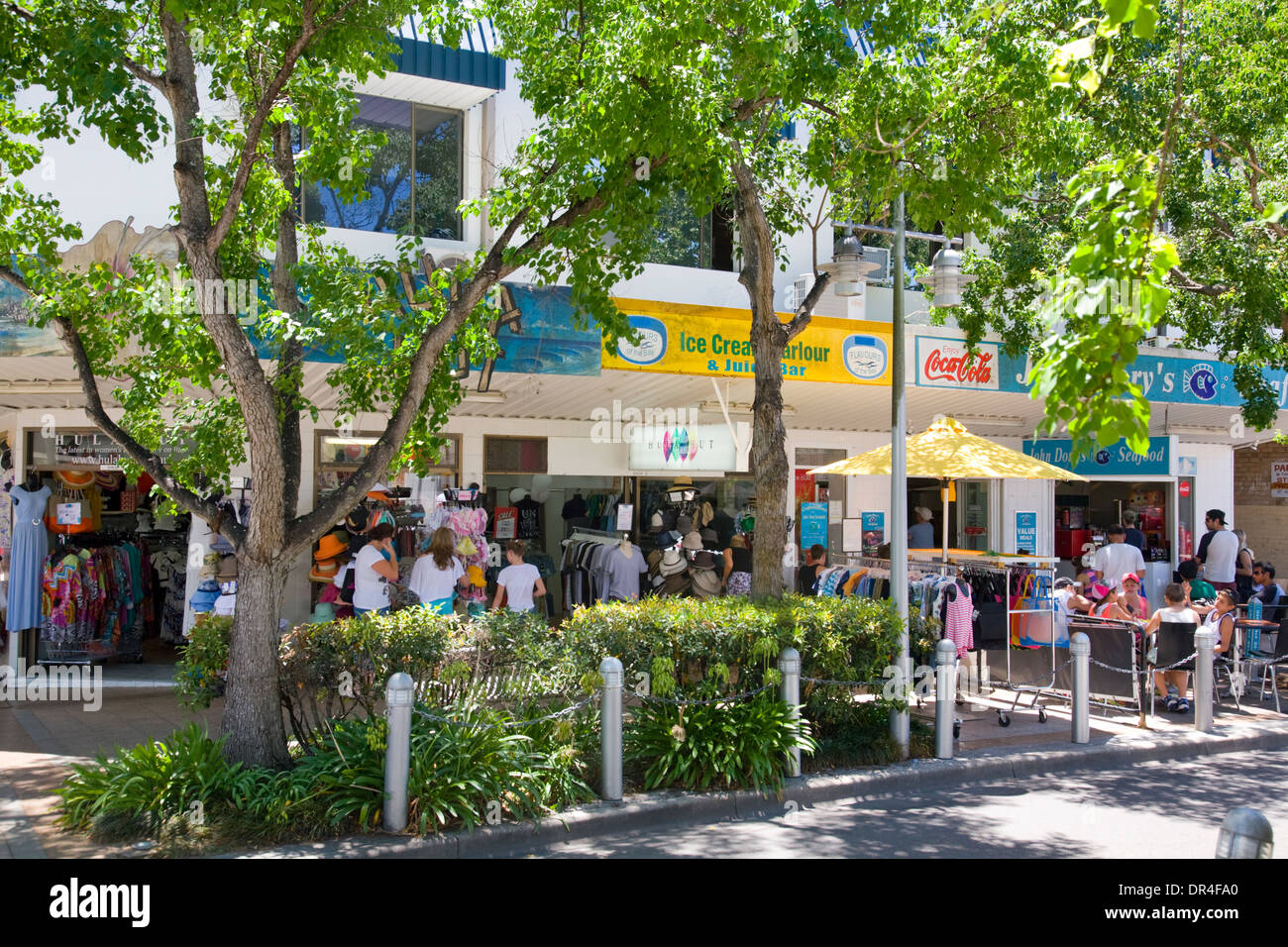 shopping strip in Nelson Bay town centre,Port Stephens,New South Wales,Australia Stock Photo