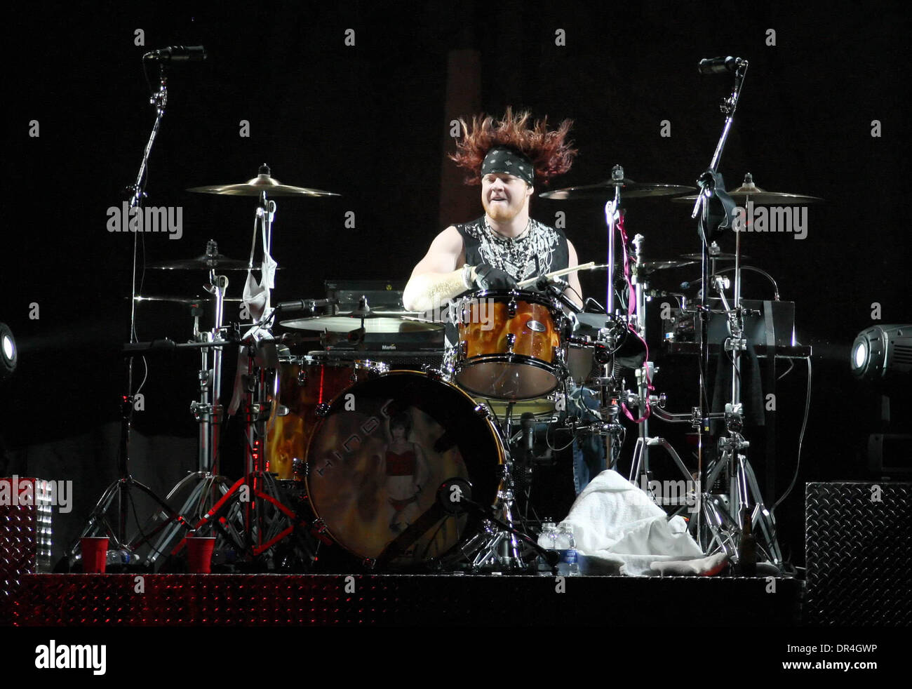 Feb 28, 2009 - New Orleans, Louisiana, USA - Drummer CODY HANSON of HINDER performs on stage during the Motley Crue Saints of Los Angeles Tour that made a stop at the New Orleans Arena in New Orleans, Louisiana. (Credit Image: © Derick Hingle/Southcreek EMI/ZUMA Press) Stock Photo