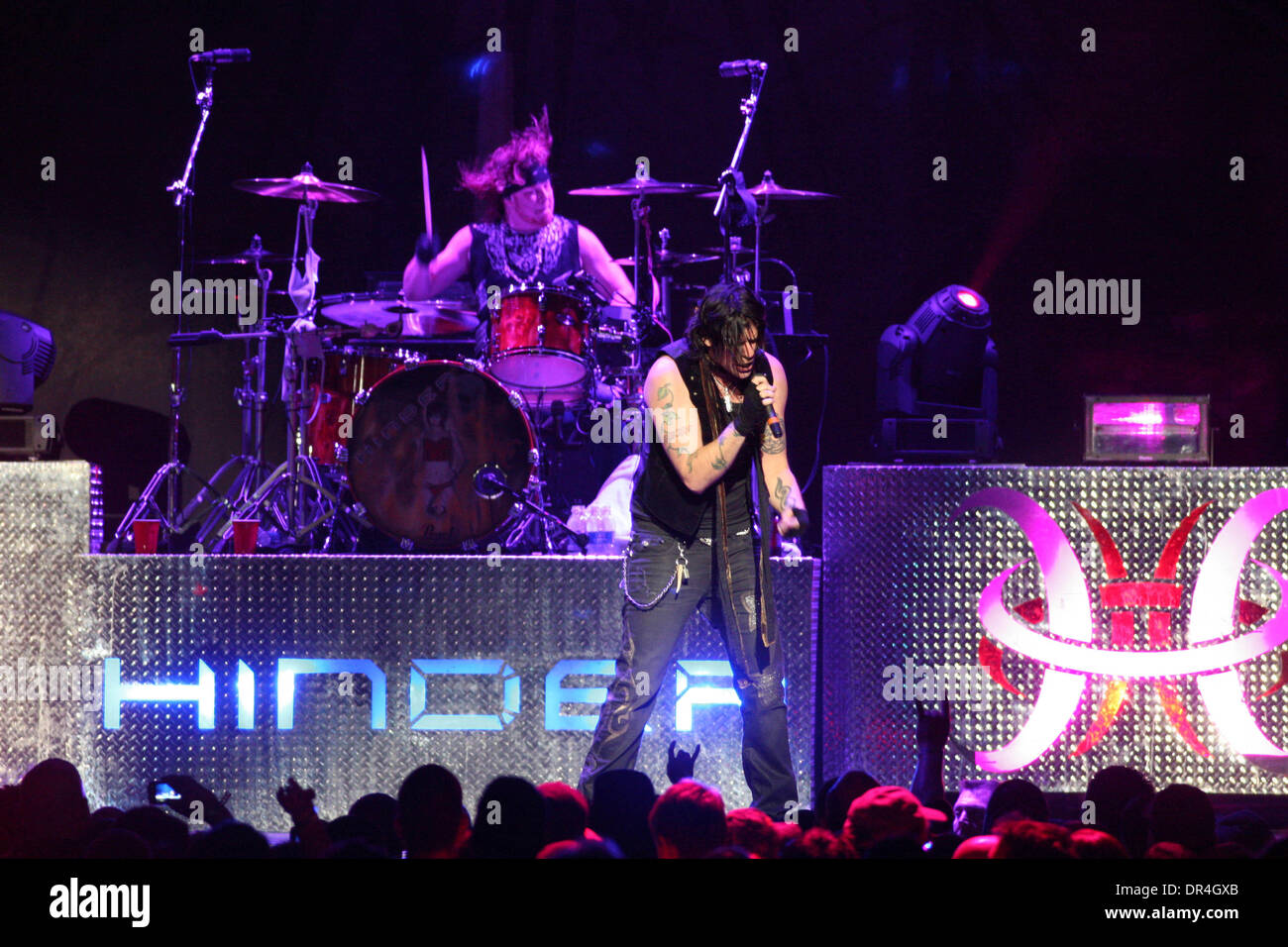 Feb 28, 2009 - New Orleans, Louisiana, USA - AUSTIN WINKLER of band HINDER performs on stage during the Motley Crue Saints of Los Angeles Tour that made a stop at the New Orleans Arena in New Orleans, Louisiana. (Credit Image: © Derick Hingle/Southcreek EMI/ZUMA Press) Stock Photo