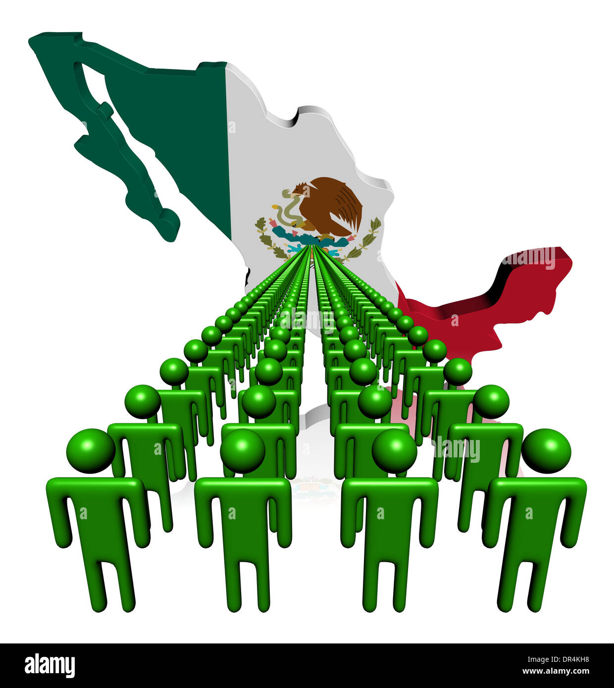 Lines of people with Mexico map flag illustration Stock Photo