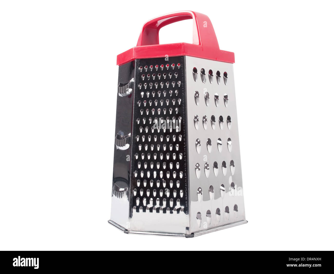 Metal grater with red handle isolated on white background Stock Photo