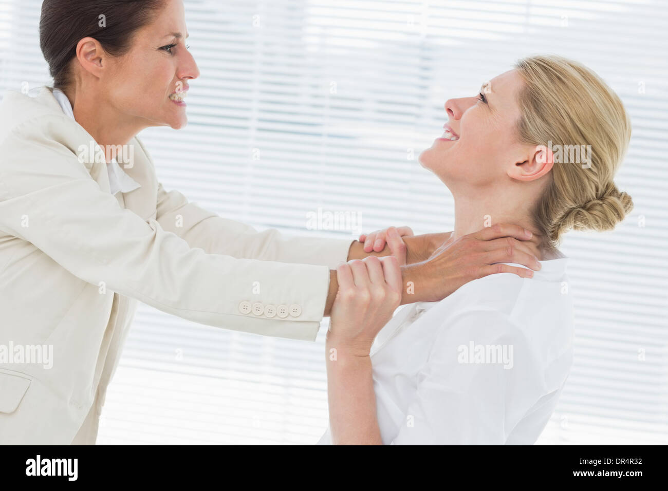 Businesswomen having a violent fight in office Stock Photo