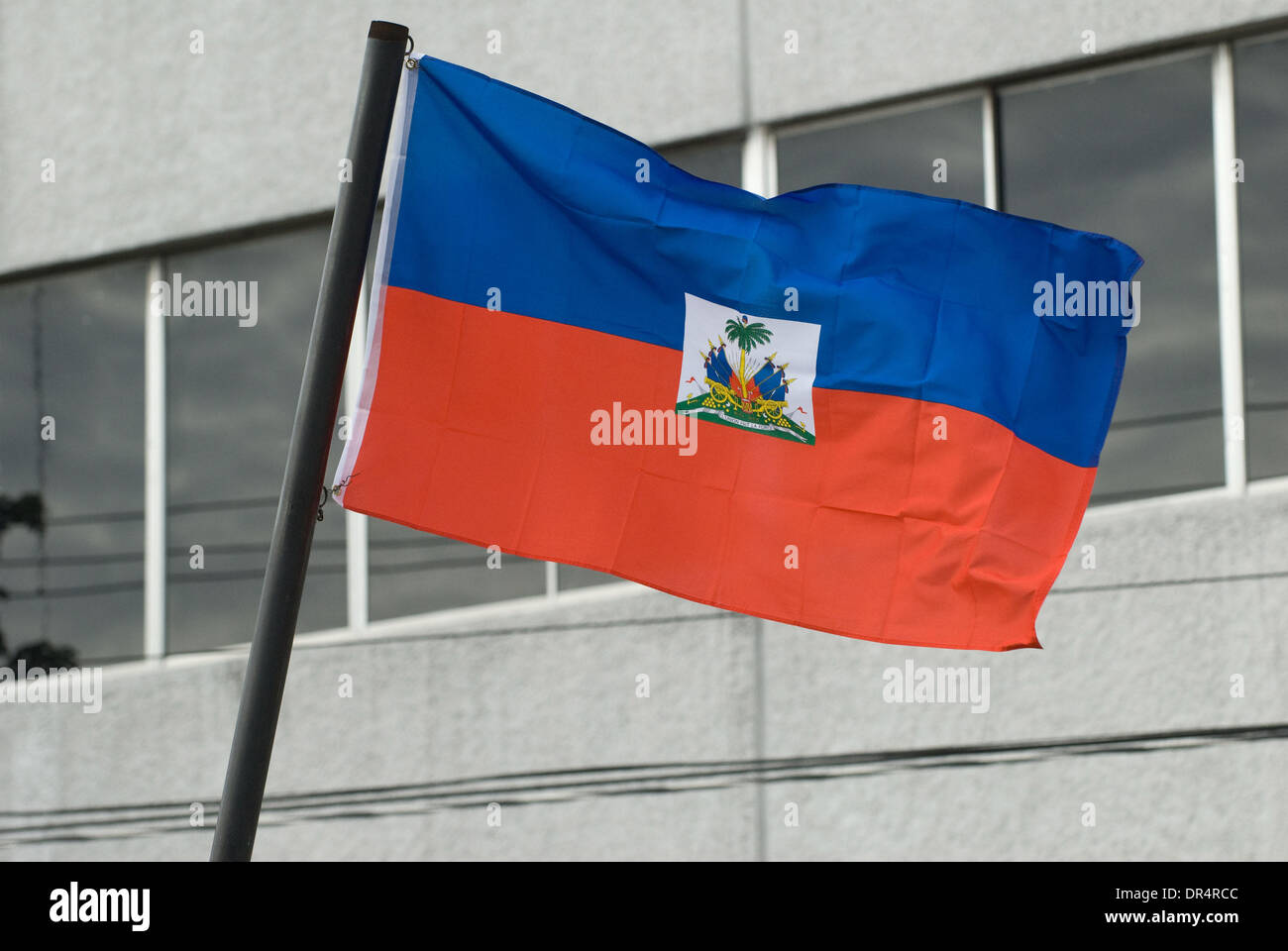 Apr 30, 2009 - Port au Prince, Haiti - The Haitian national flag flies above the Delmas section of Port au Prince. (Credit Image: © David Snyder/ZUMA Press) Stock Photo