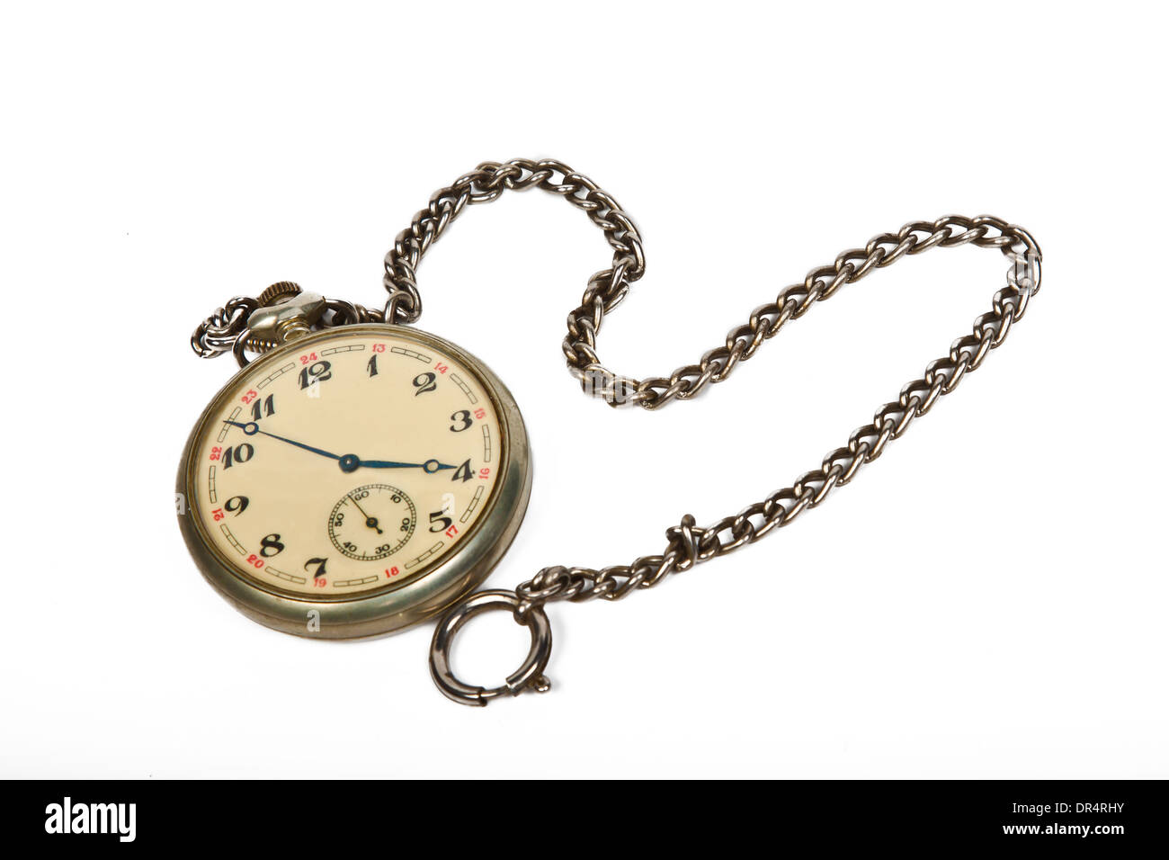 vintage pocket watch with chain isolated on white Stock Photo