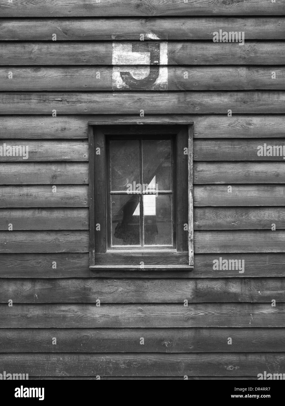 Window detail from a guard tower in Auschwitz in Poland Stock Photo