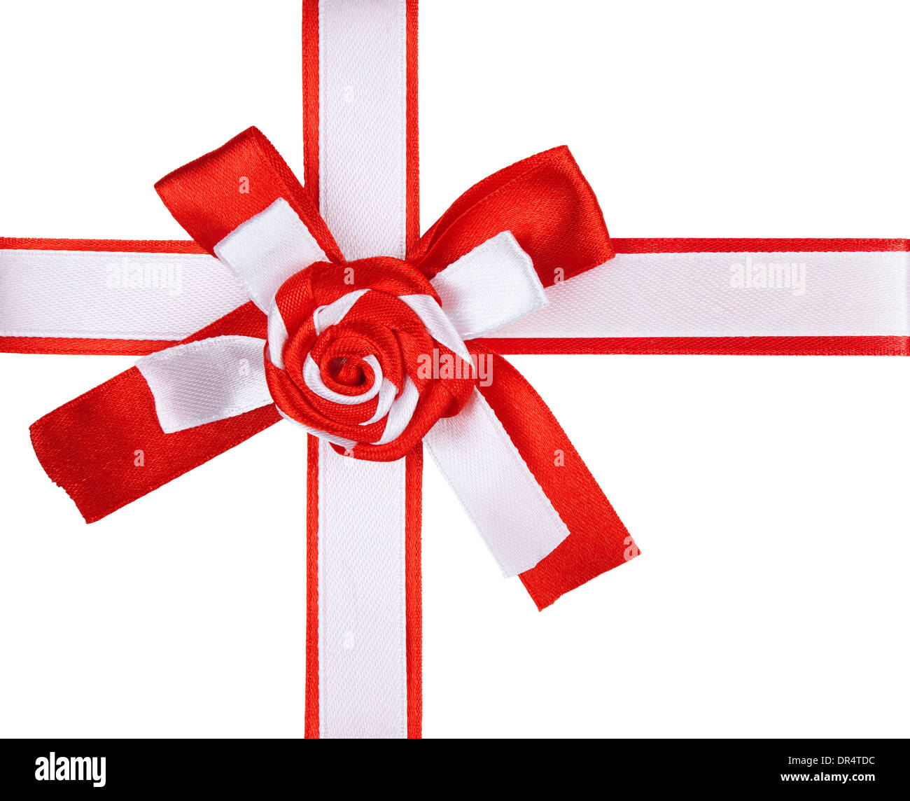 Red and white holiday ribbon bow isolated on white background Stock Photo