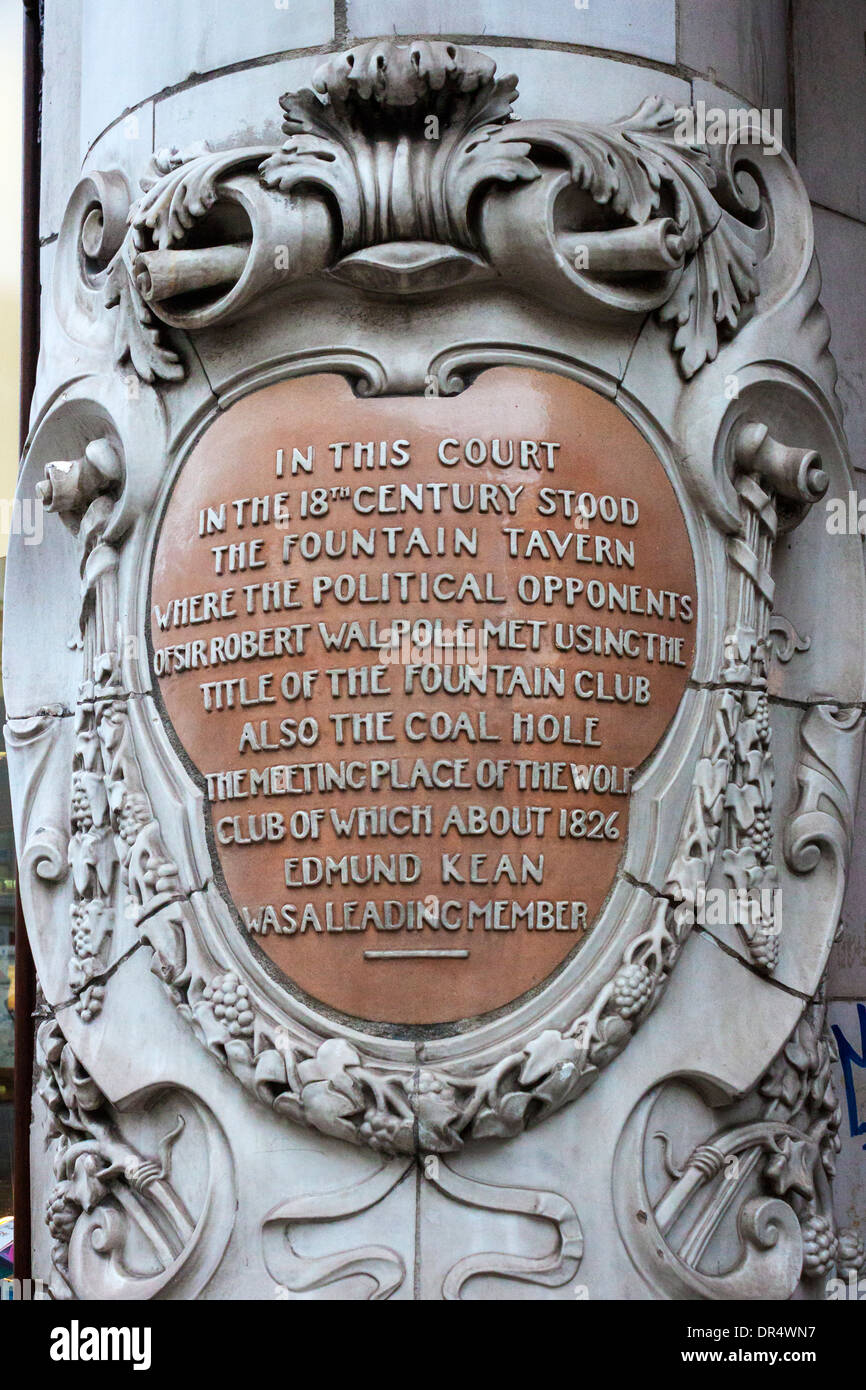 Fountain Tavern and The Coal Hole Commemorative Plaque, The Strand