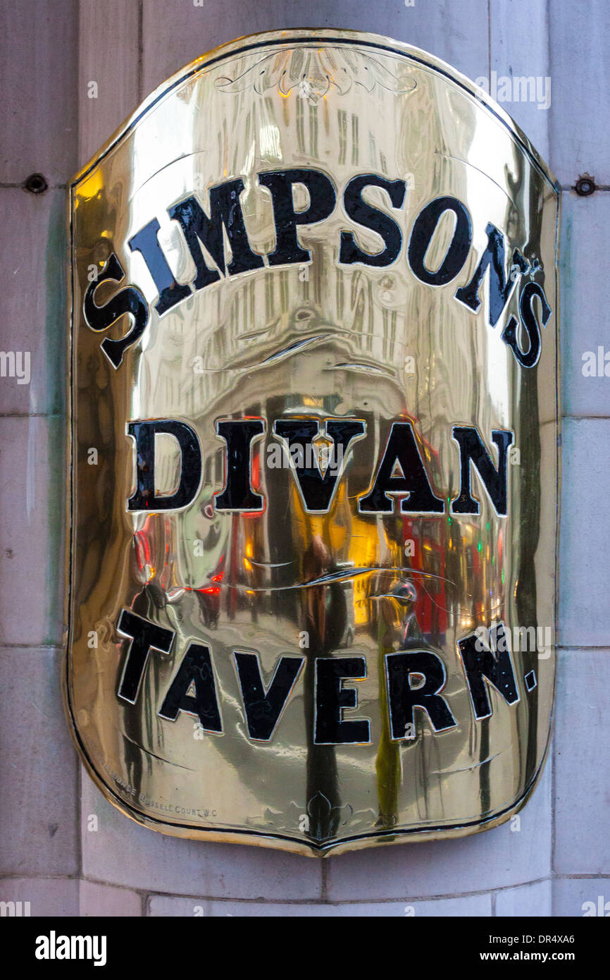 Simpson's-in-the-Strand brass sign, London Stock Photo