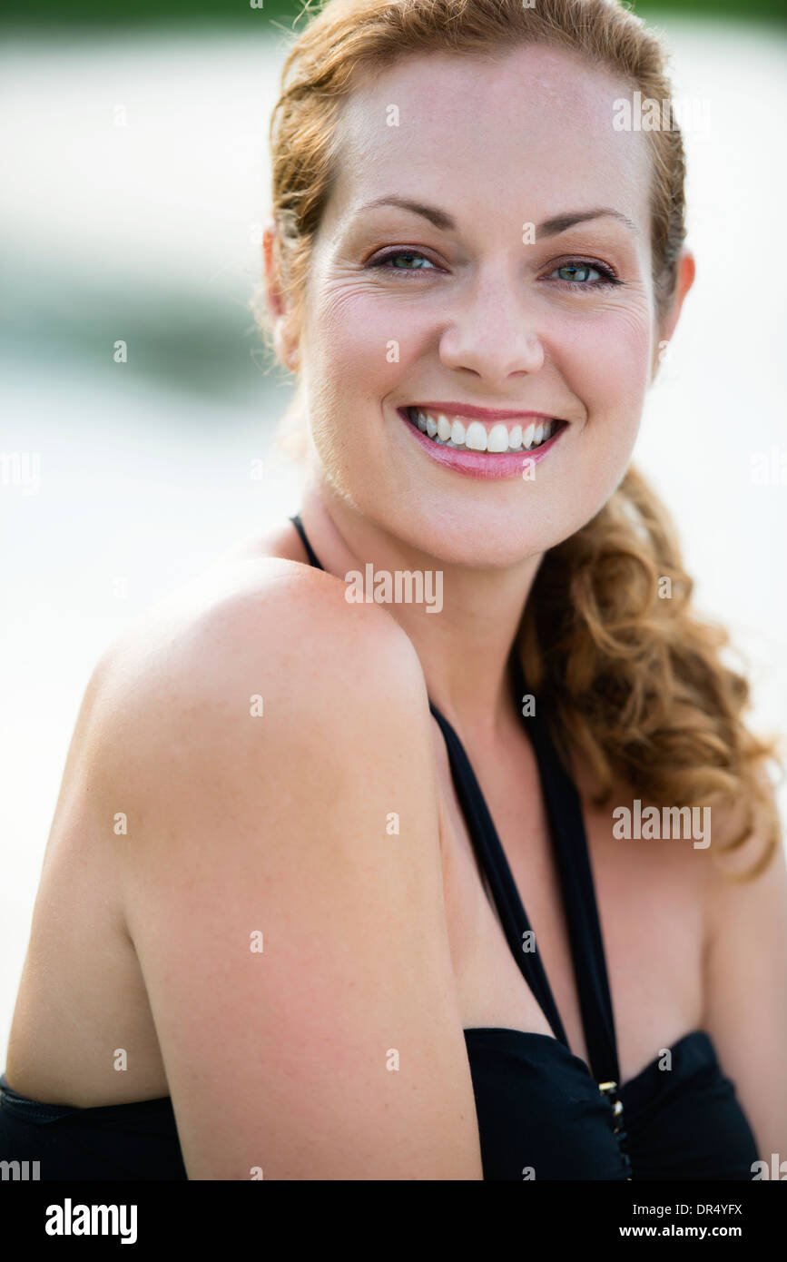 Caucasian woman wearing bathing suit Stock Photo