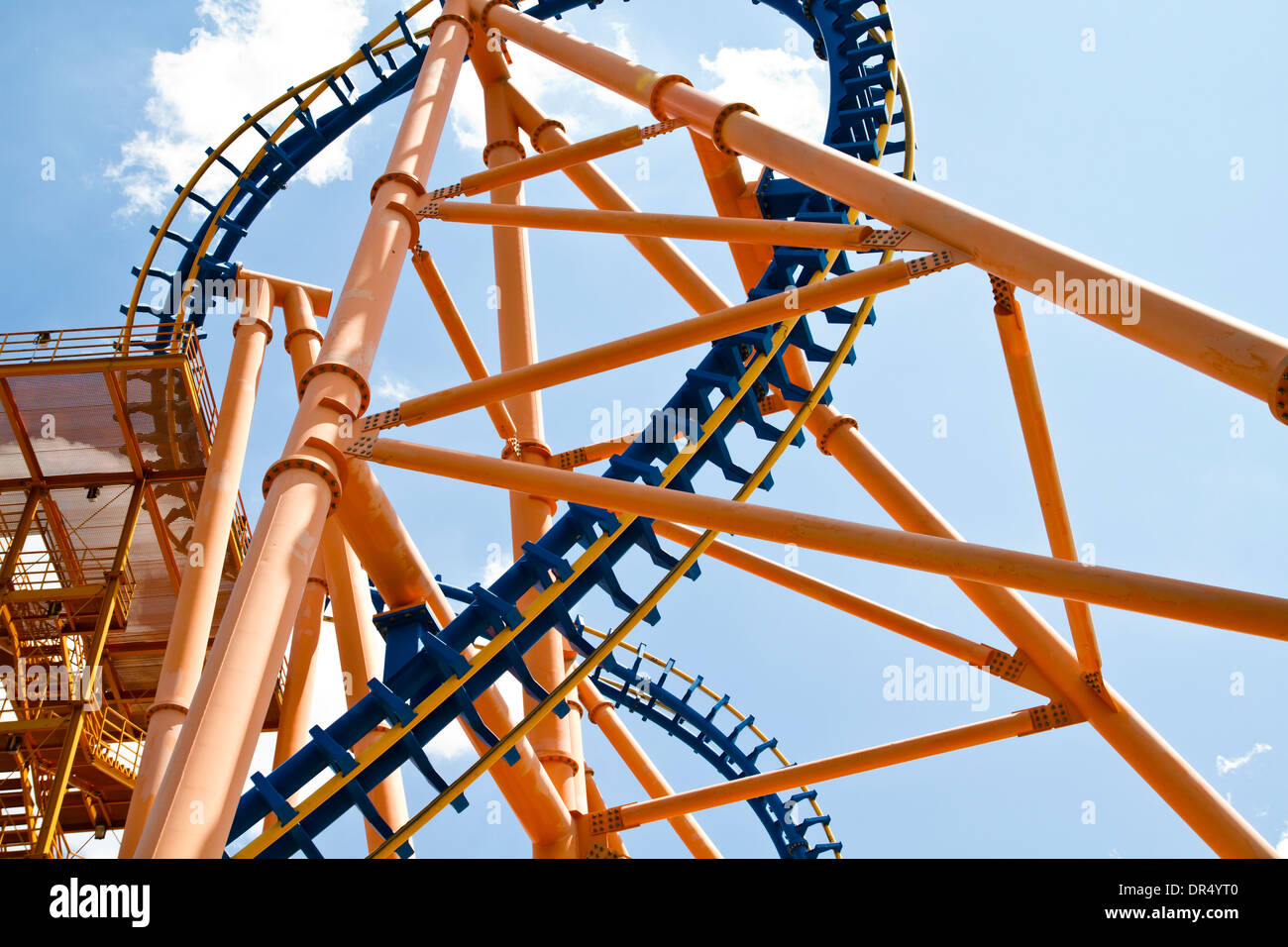 roller coaster rails against blue sunny summer sky Stock Photo - Alamy