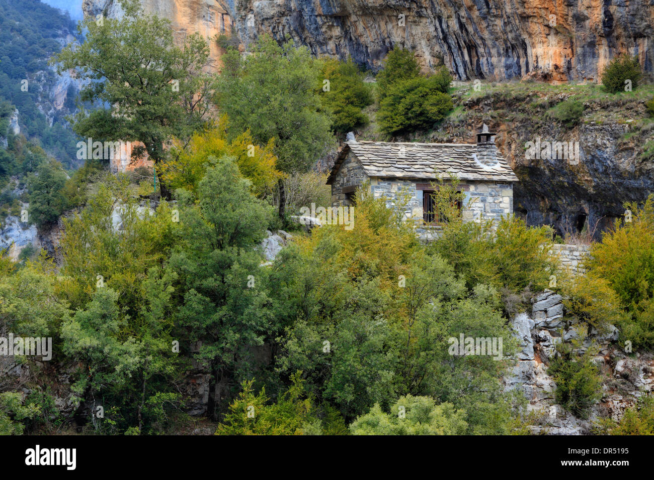 Ranger shack at the trail head of Canon de Anisclo in the Aragon region of Spain Stock Photo