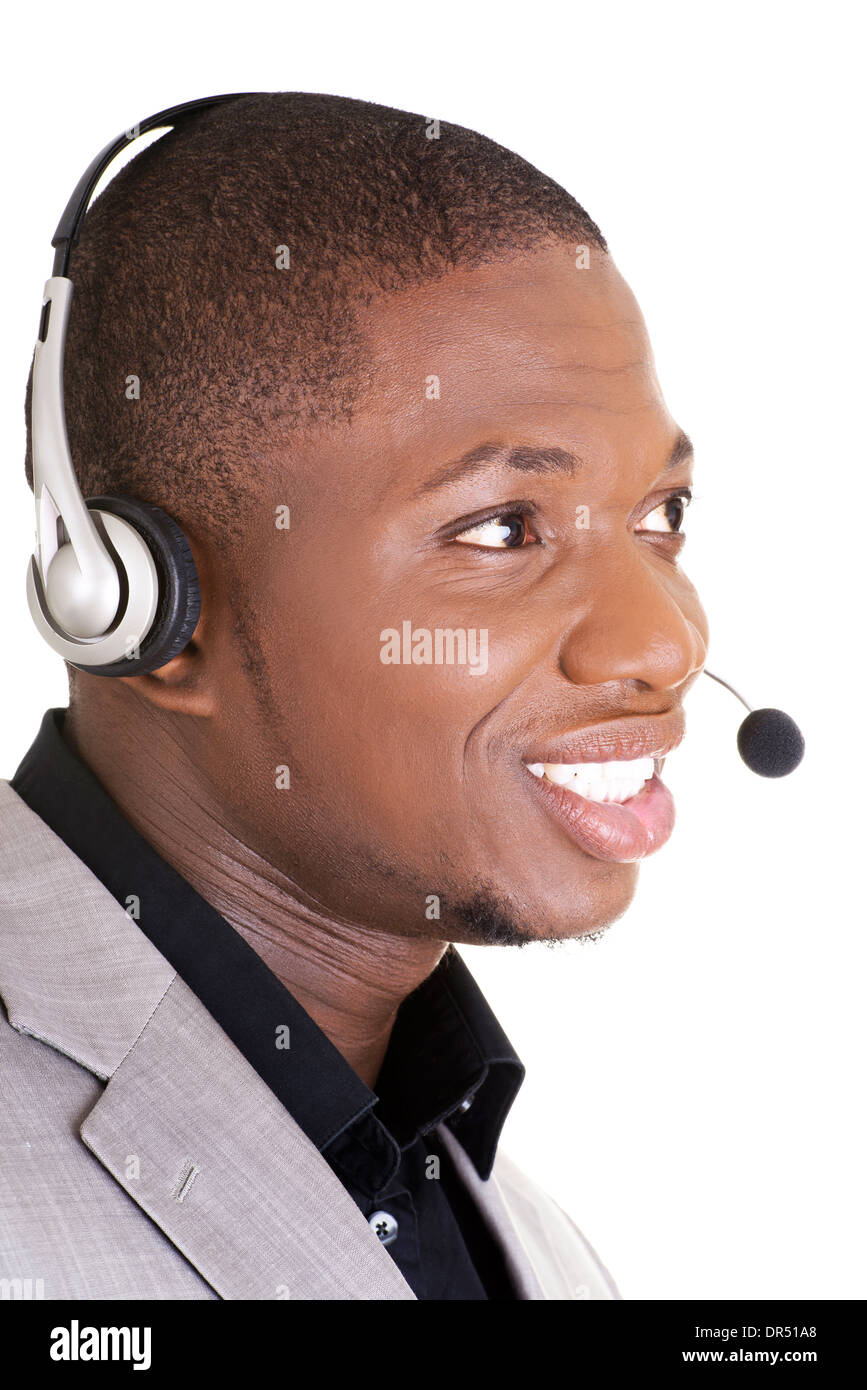 Support phone operator in headset isoalted on white Stock Photo Alamy