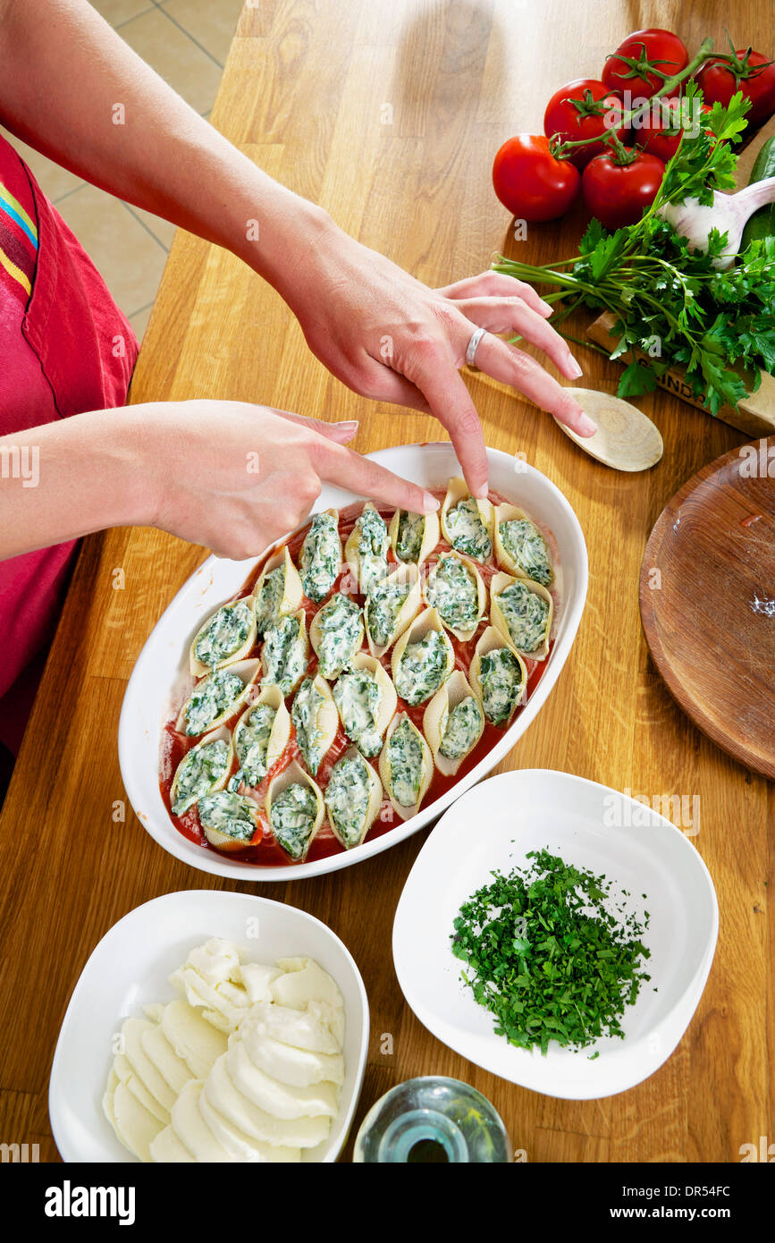 Preparing Noodle Bake In Kitchen Stock Photo Alamy