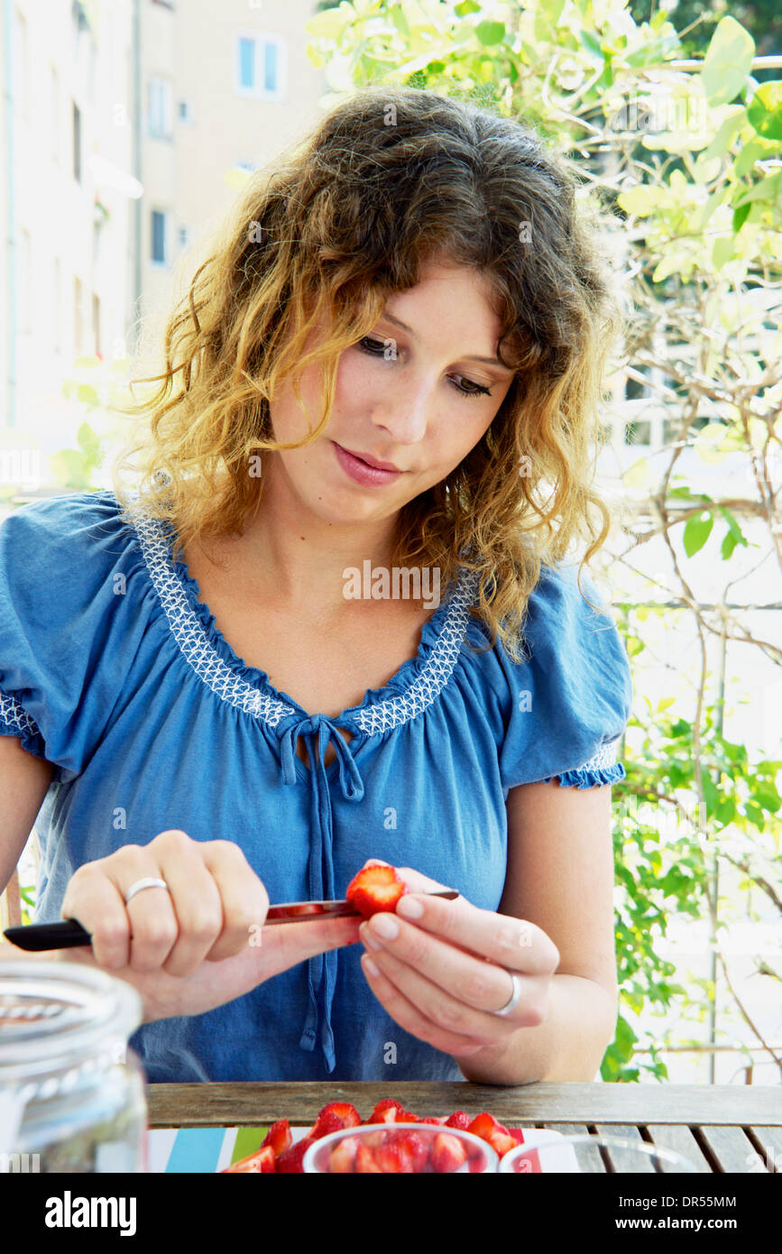 Young Woman Preparing Cold Punch Stock Photo Alamy