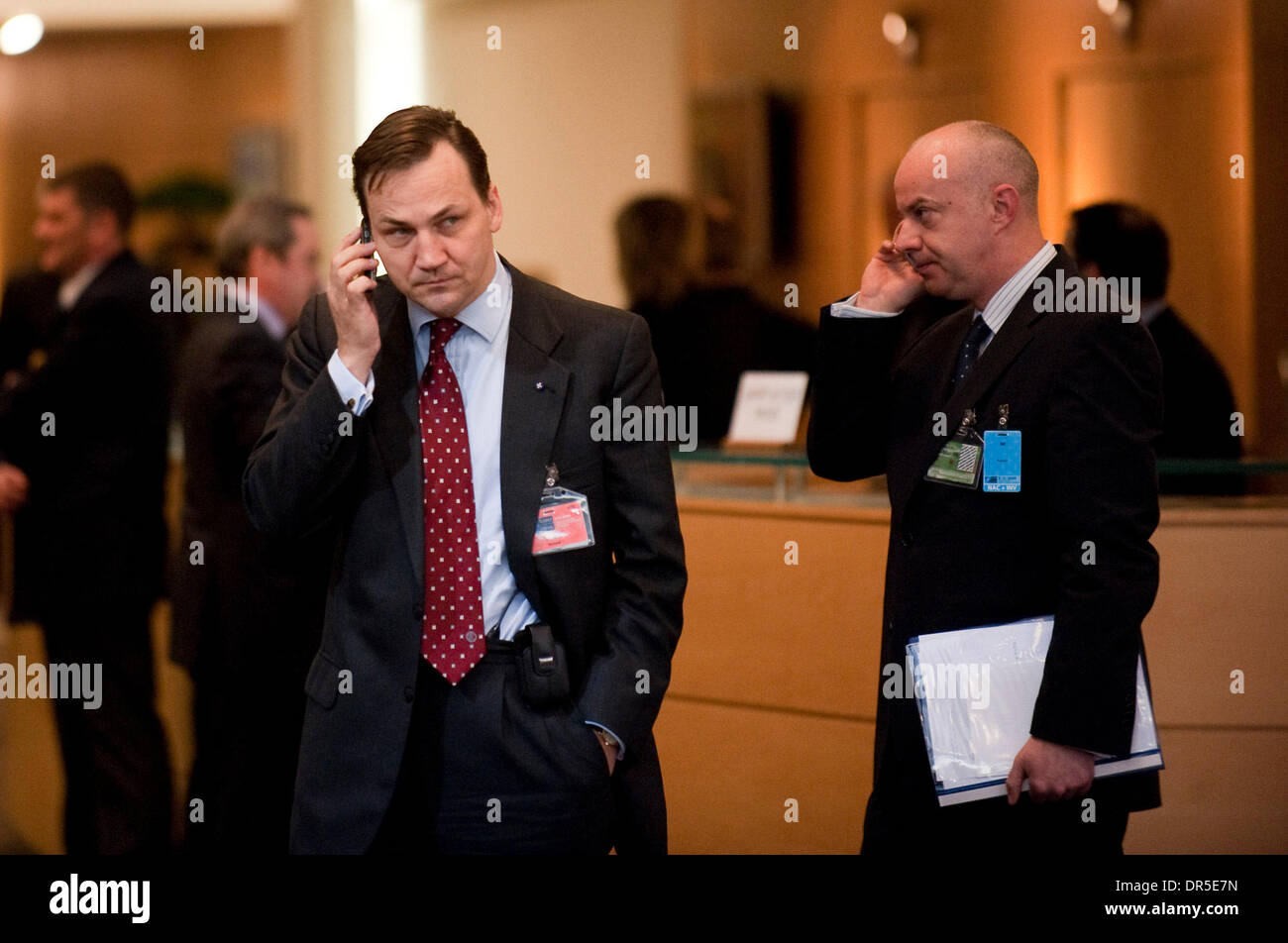 Mar 05, 2009 - Brussels, Belgium - Polish Foreign Minister RADEK SIKORSKI (L) during a NATO Foreign ministers meeting in Brussels, Belgium on 2009-03-05. NATO Secretary General Jaap de Hoop Scheffer called for the alliance to resume top-level talks with Russia which have been frozen since last August's war in Georgia. (Credit Image: © Wiktor Dabkowski/ZUMA Press) Stock Photo