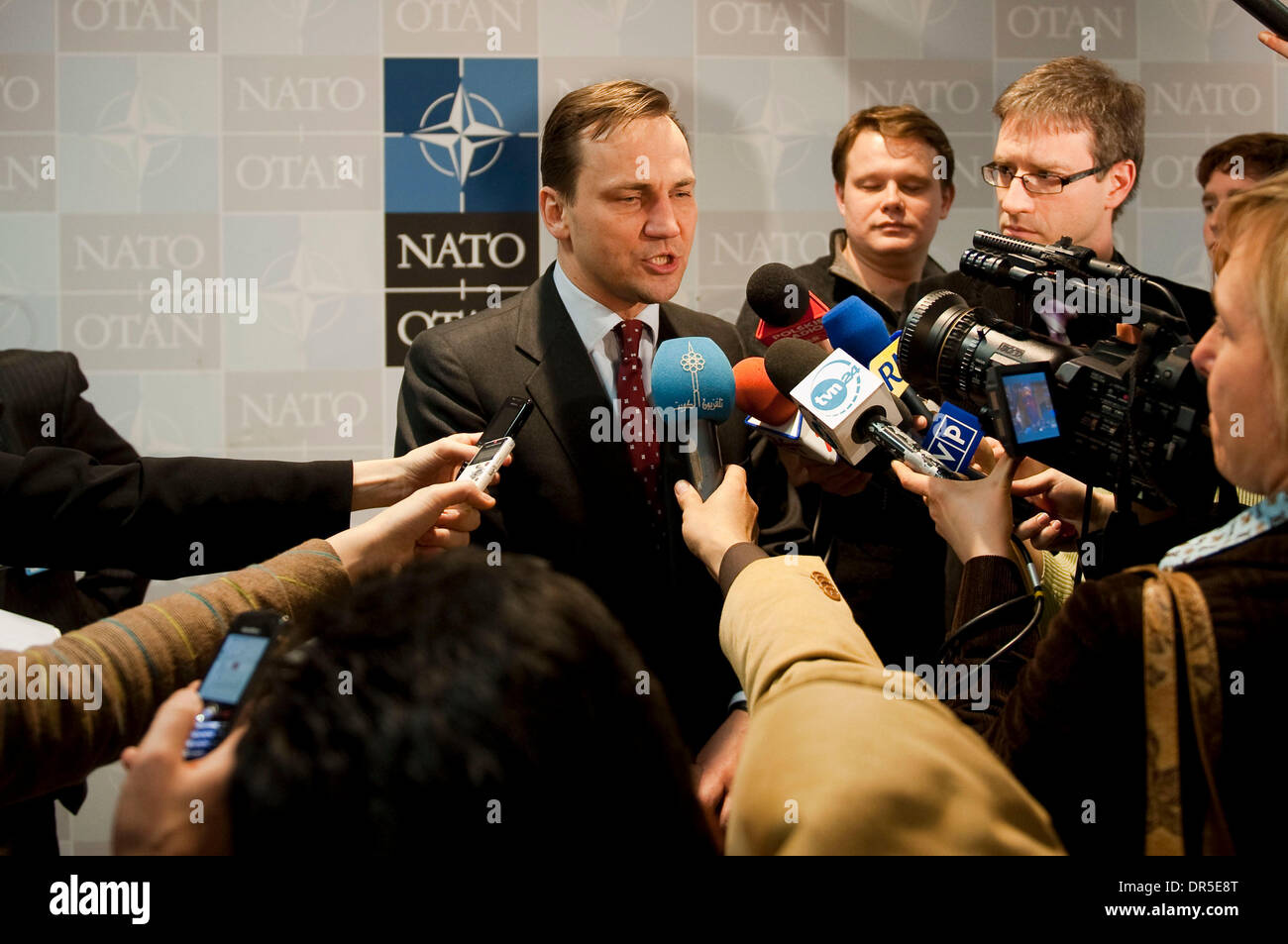 Mar 05, 2009 - Brussels, Belgium - Polish Foreign Minister RADEK SIKORSKI during press briefing after the end of first meeting in Brussels, Belgium on 2009-03-05. NATO Secretary General Jaap de Hoop Scheffer called for the alliance to resume top-level talks with Russia which have been frozen since last August's war in Georgia. (Credit Image: © Wiktor Dabkowski/ZUMA Press) Stock Photo