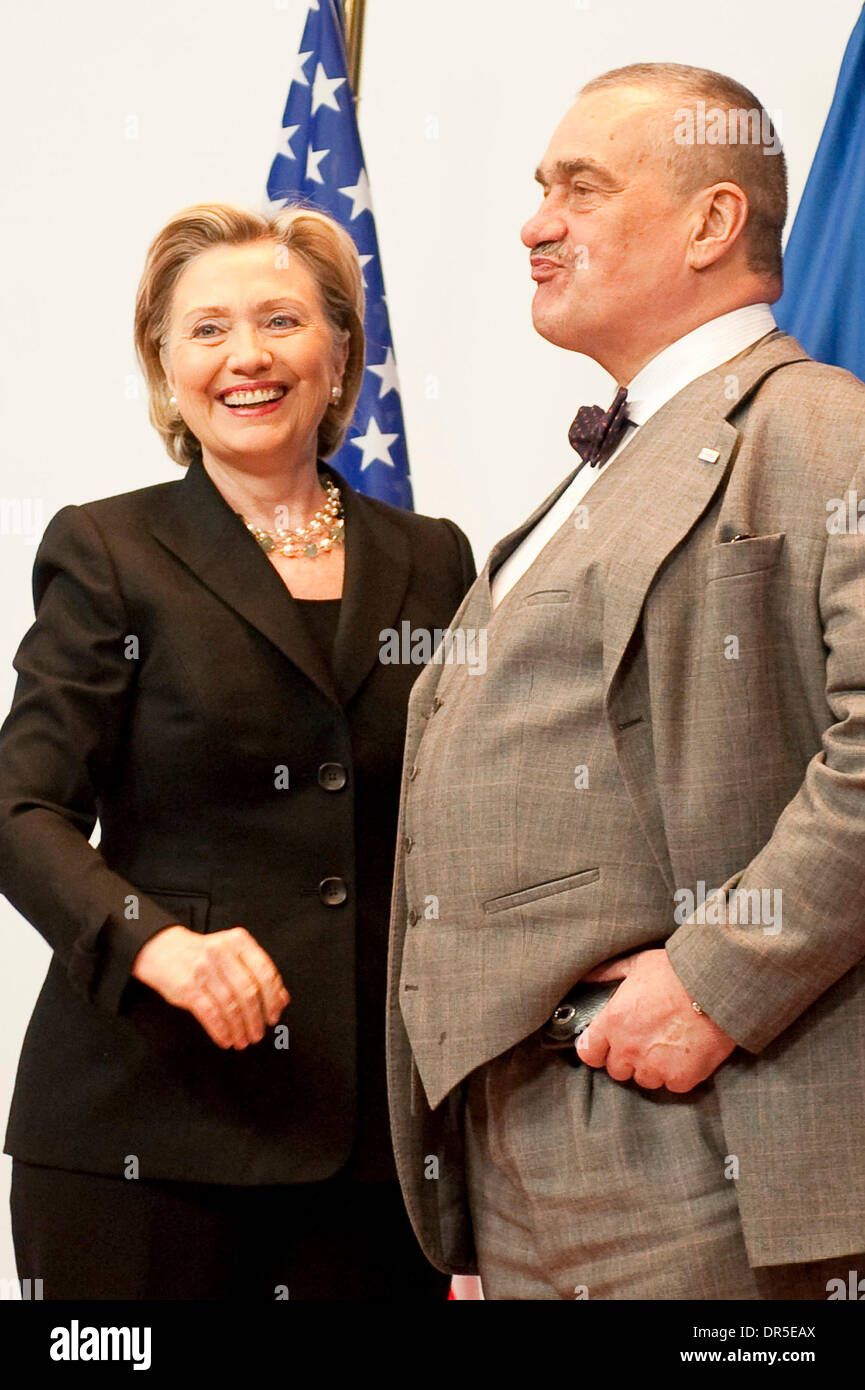 Mar 06, 2009 - Brussels, Belgium - US Secretary of State HILLARY CLINTON (L) is welcomed by Czech foreign minister and president of the council KAREL SCHWARZENBERG at EU headquarters in Brussels, Belgium. (Credit Image: © Wiktor Dabkowski/ZUMA Press) Stock Photo