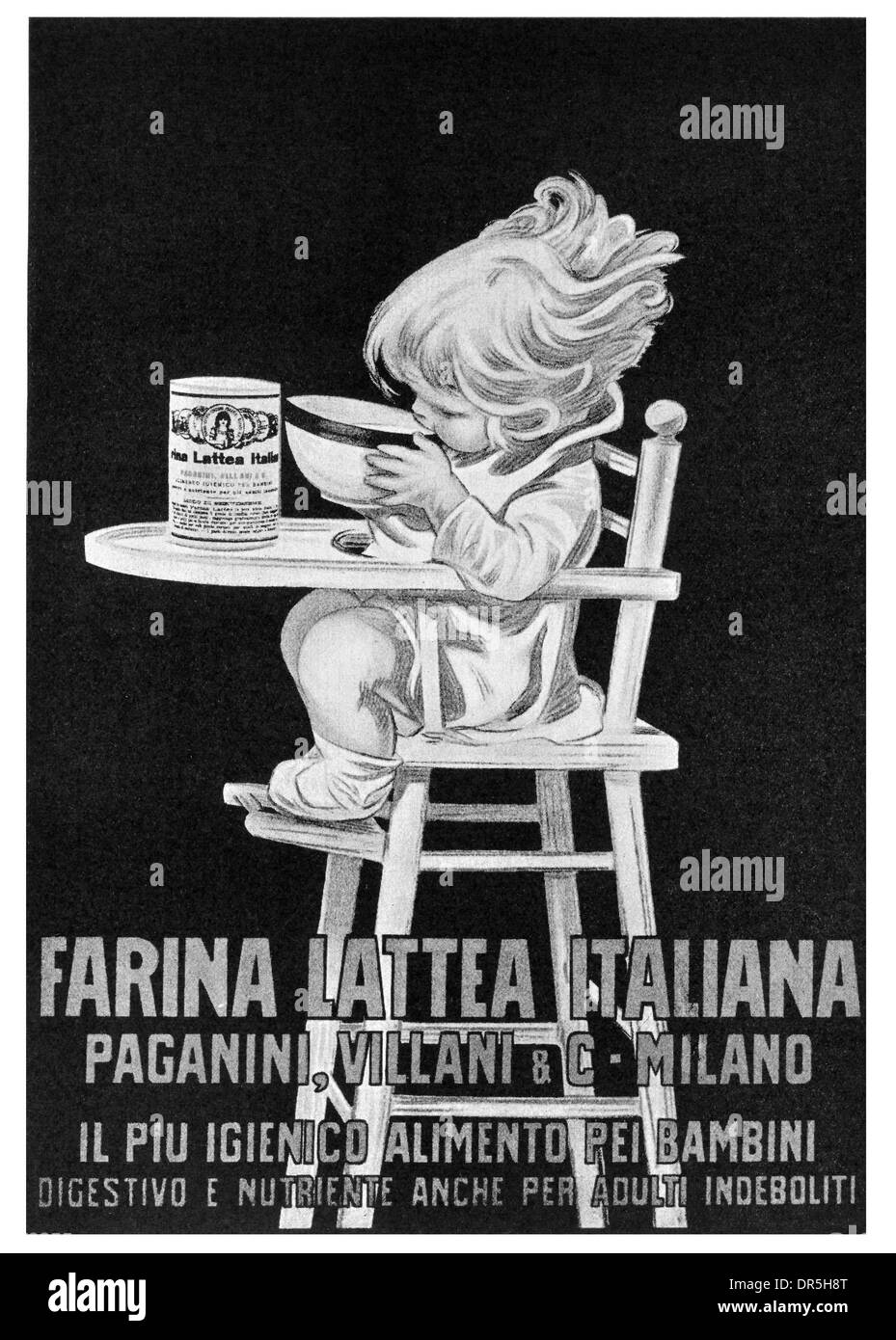 1922 Italian Show Card By Mario Pozzati Tor Farina Lattea Italiana Milan Stock Photo