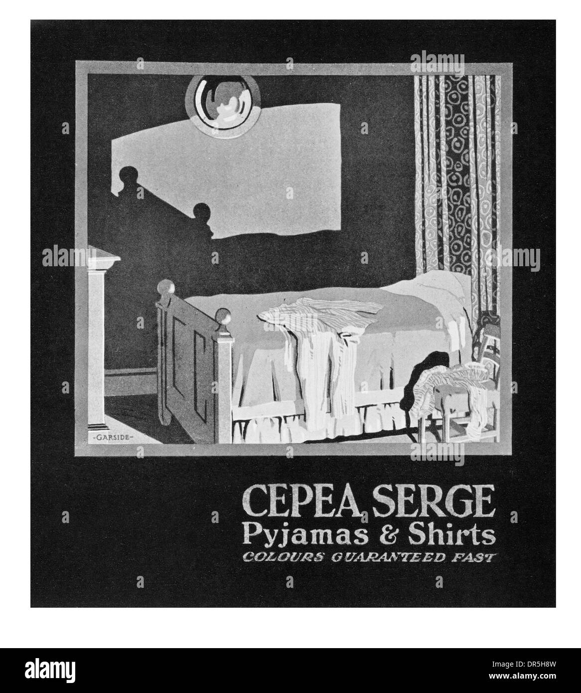 1922 British Show Card For Cepea Serge Pyjamas & Shirts colours Guaranteed Fast Designed by John Garside Stock Photo