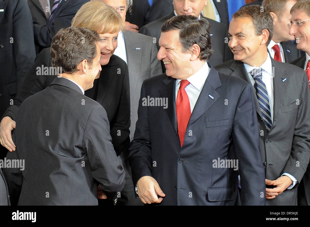 Mar 19, 2009 - Brussels, Belgium - (Left to Right) French President NICOLAS SARKOZY, German Chancellor ANGELA MERKEL, European Commission President JOSE MANUEL BARROSO, Spanish Prime Minister JOSE LUIS RODRIGUEZ ZAPATERO, Hungarian Prime Minister FERENC GYURCSANY during the group photo time on the first day of the European Heads of State Summit. (Credit Image: © Wiktor Dabkowski/ZU Stock Photo