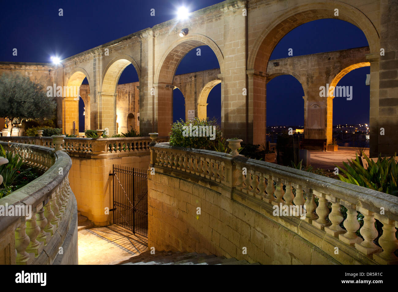 Malta, Valletta, Upper Barrakka Gardens at night Stock Photo
