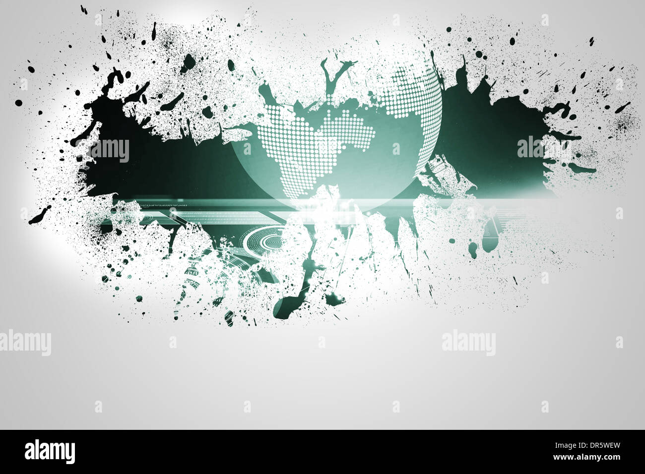 Splash on wall revealing earth graphic Stock Photo
