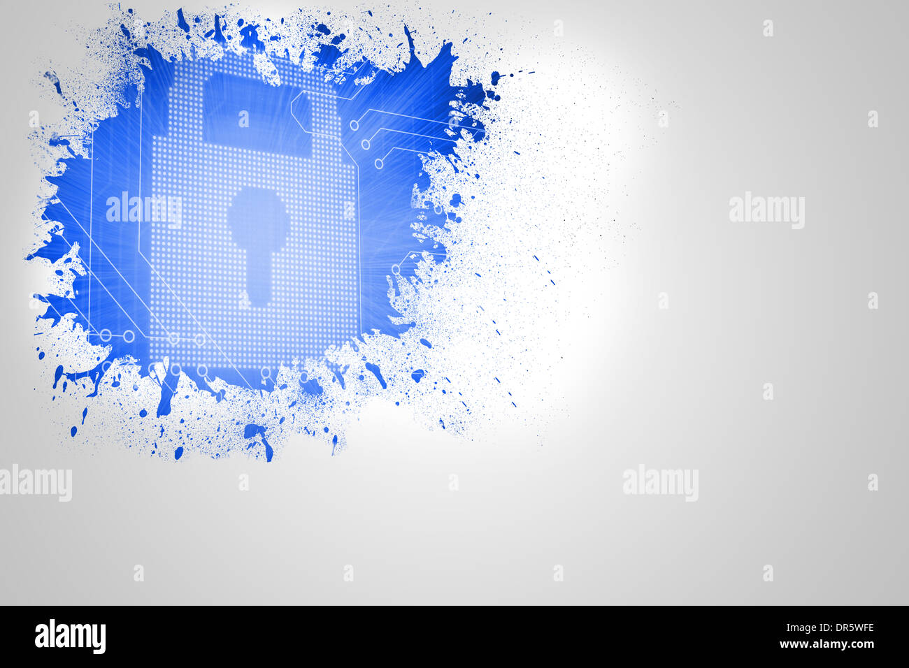 Splash on wall revealing digital lock Stock Photo
