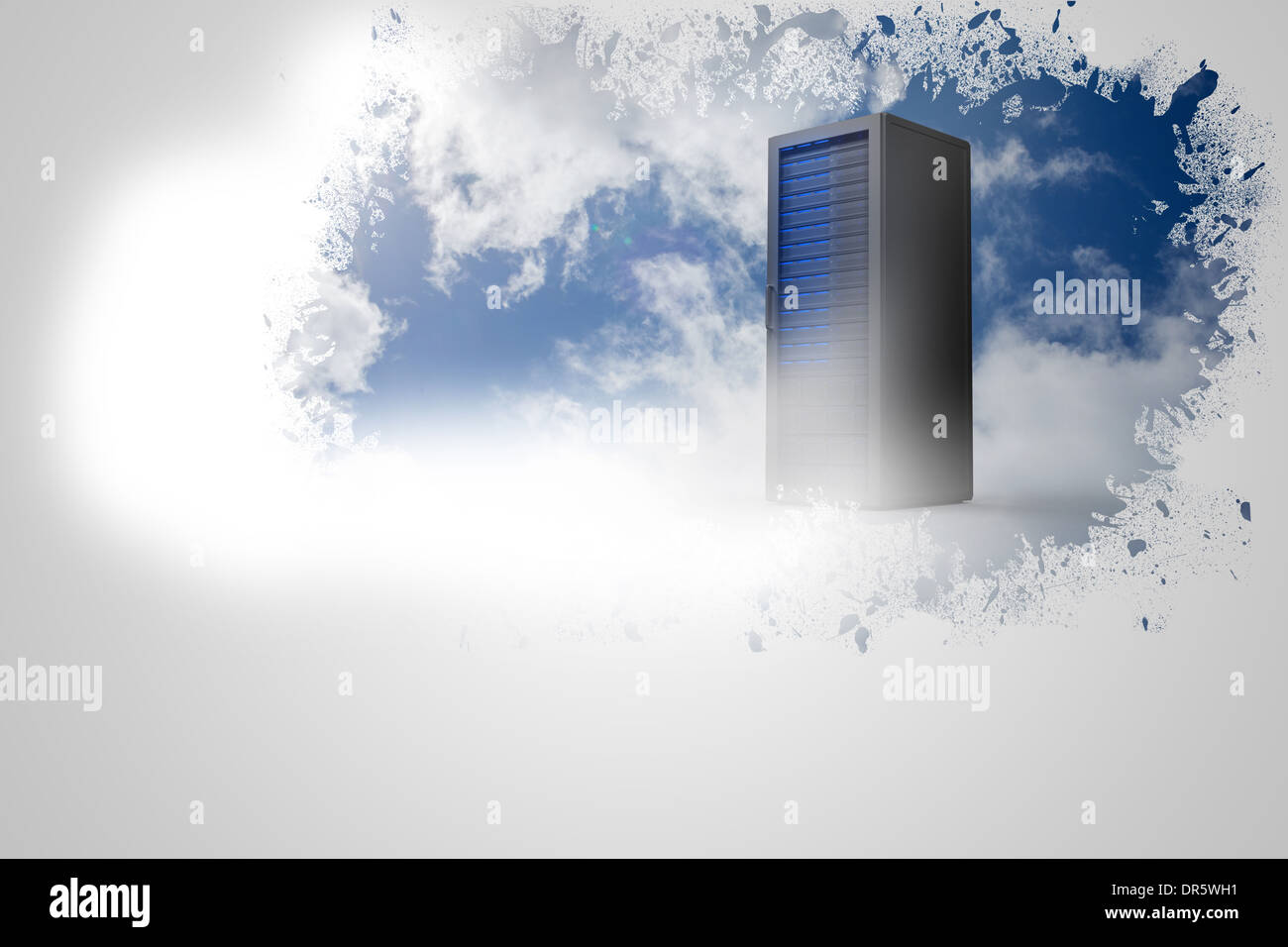 Splash on wall revealing server tower Stock Photo