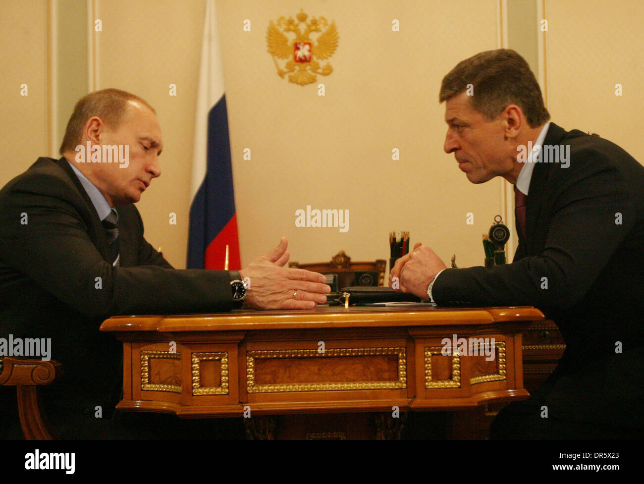 Dec 23, 2008 - Moscow, Russia - Prime-minister of Russia VLADIMIR PUTIN (L) at the meeting with his deputy DMITRY KOZAK (R). Dmitry Kozak is known as a close ally of Vladimir Putin and one of the key figures in the presidential team. (Credit Image: © PhotoXpress/ZUMA Press) RESTRICTIONS: * North and South America Rights Only * Stock Photo