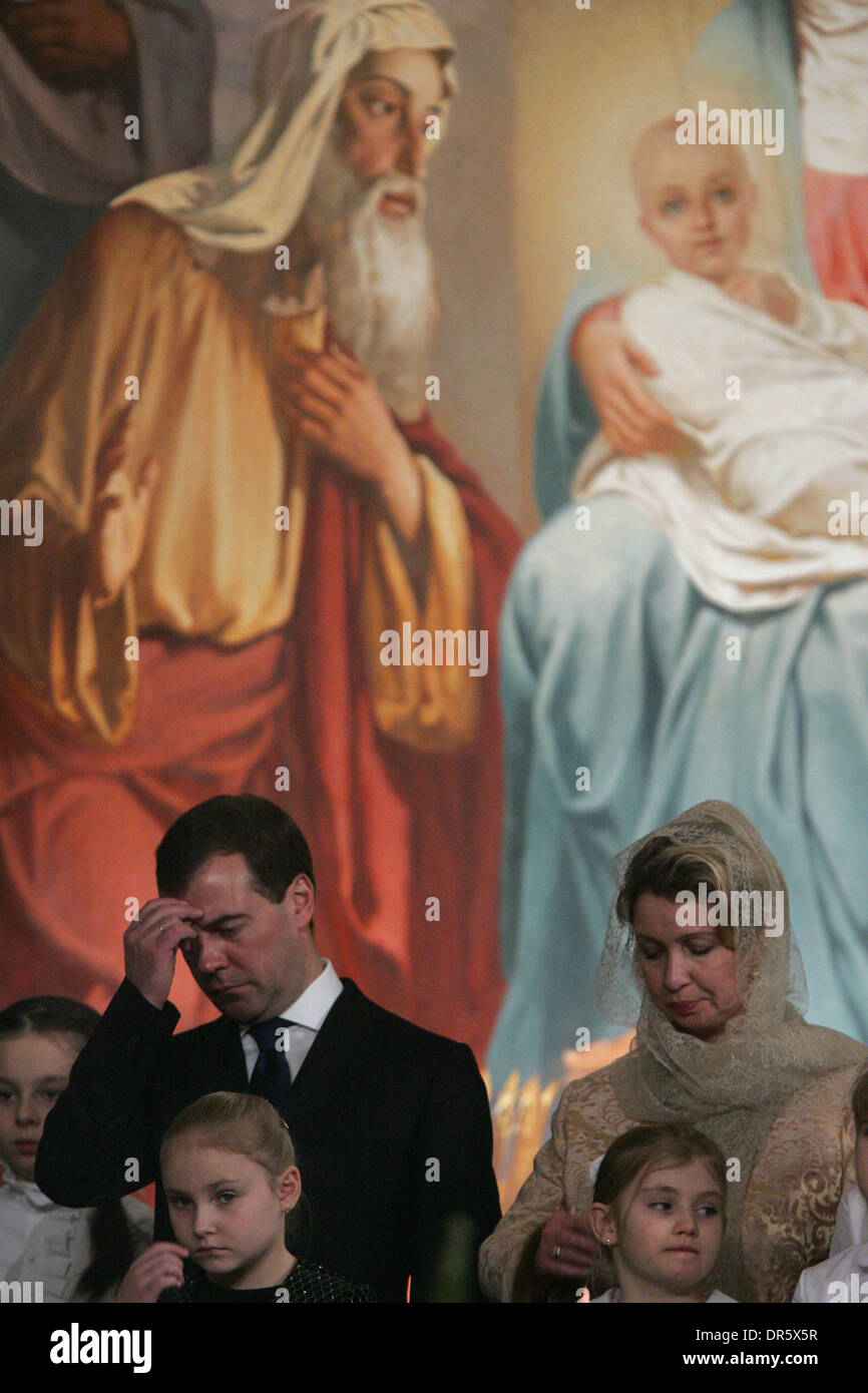 Jan 07, 2009 - Moscow, Russia - Russian President DMITRY MEDVEDEV (L) and his spouse, SVETLANA MEDVEDEVA (R), during Christmas Midnight Mass at Moscow`s Christ the Savior Cathedral (Credit Image: © PhotoXpress/ZUMA Press) RESTRICTIONS: * North and South America Rights Only * Stock Photo
