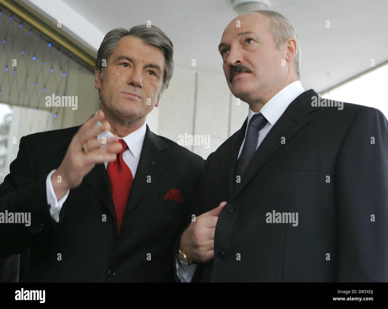 Jan 20, 2009 - Kiev, Ukraine - President of Belarus ALEXANDER LUKASHENKO, right, visits Ukraine and meets with President of Ukraine VIKTOR YUSHCHENKO, left. (Credit Image: © PhotoXpress/ZUMA Press) RESTRICTIONS: * North and South America Rights Only * Stock Photo