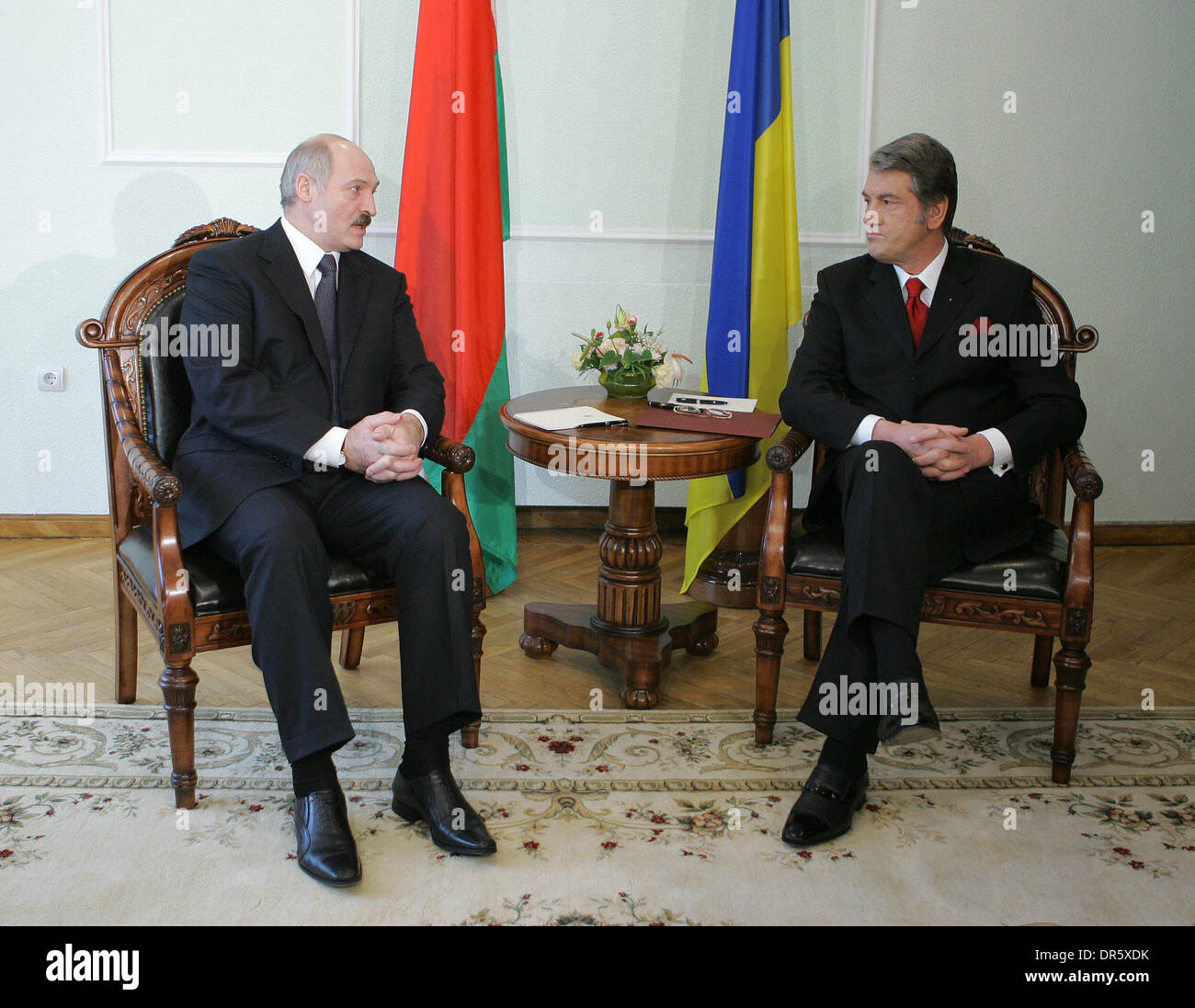 Jan 20, 2009 - Kiev, Ukraine - President of Belarus ALEXANDER LUKASHENKO, left, visits Ukraine and meets with President of Ukraine VIKTOR YUSHCHENKO, right. (Credit Image: © PhotoXpress/ZUMA Press) RESTRICTIONS: * North and South America Rights Only * Stock Photo