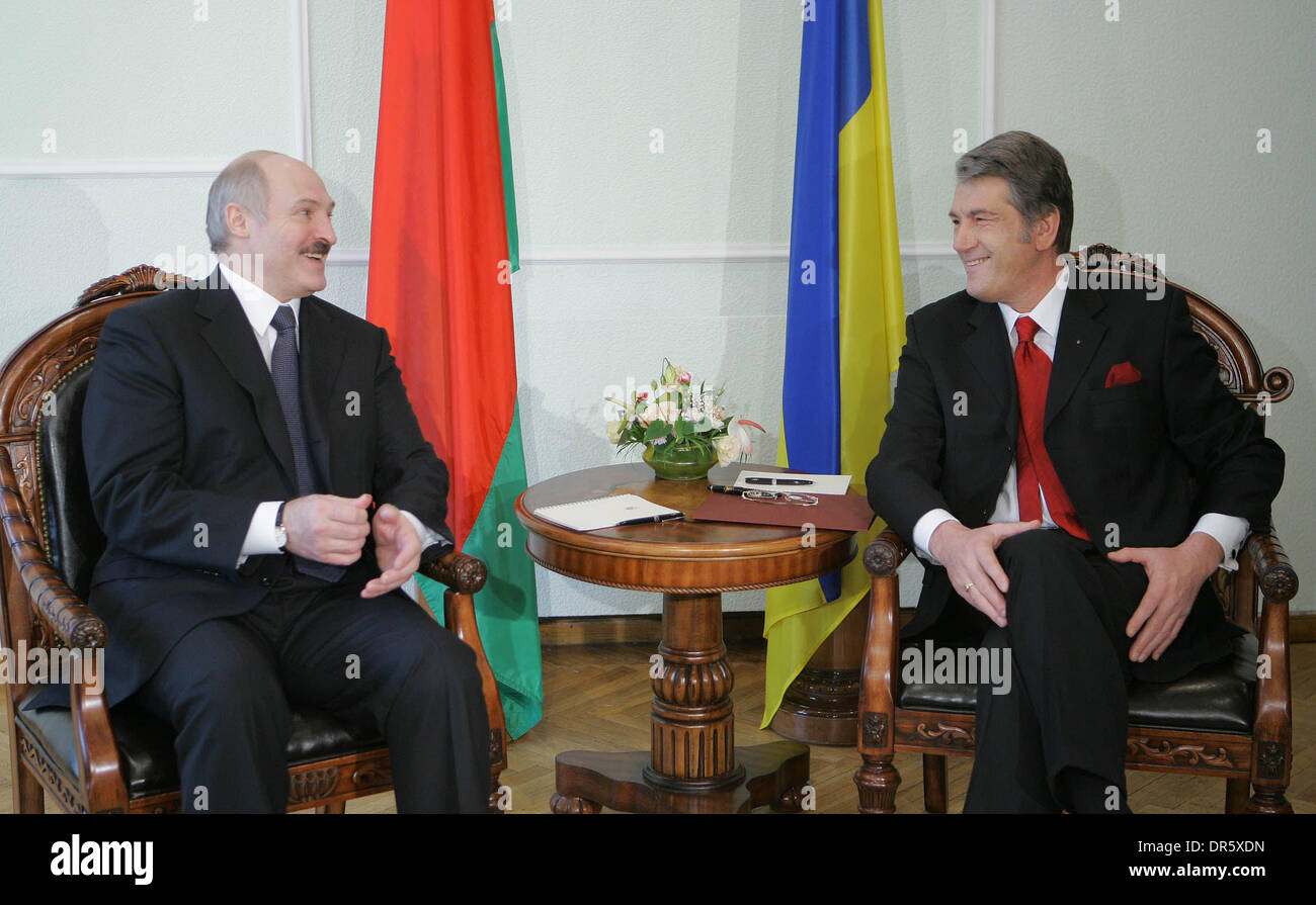 Jan 20, 2009 - Kiev, Ukraine - President of Belarus ALEXANDER LUKASHENKO, left, visits Ukraine and meets with President of Ukraine VIKTOR YUSHCHENKO, right. (Credit Image: © PhotoXpress/ZUMA Press) RESTRICTIONS: * North and South America Rights Only * Stock Photo
