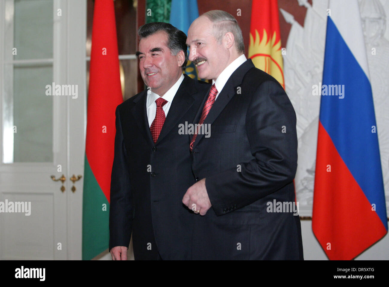 Feb 04, 2009 - Moscow, Russia - President of Belarus ALEXANDER LUKASHENKO (r) and President of Tajikistan EMOMALI RAKHMON (l) at Collective Security Treaty Organization Summit in Moscow to focus on setting up a joint military force. (Credit Image: © PhotoXpress/ZUMA Press) RESTRICTIONS: * North and South America Rights Only * Stock Photo