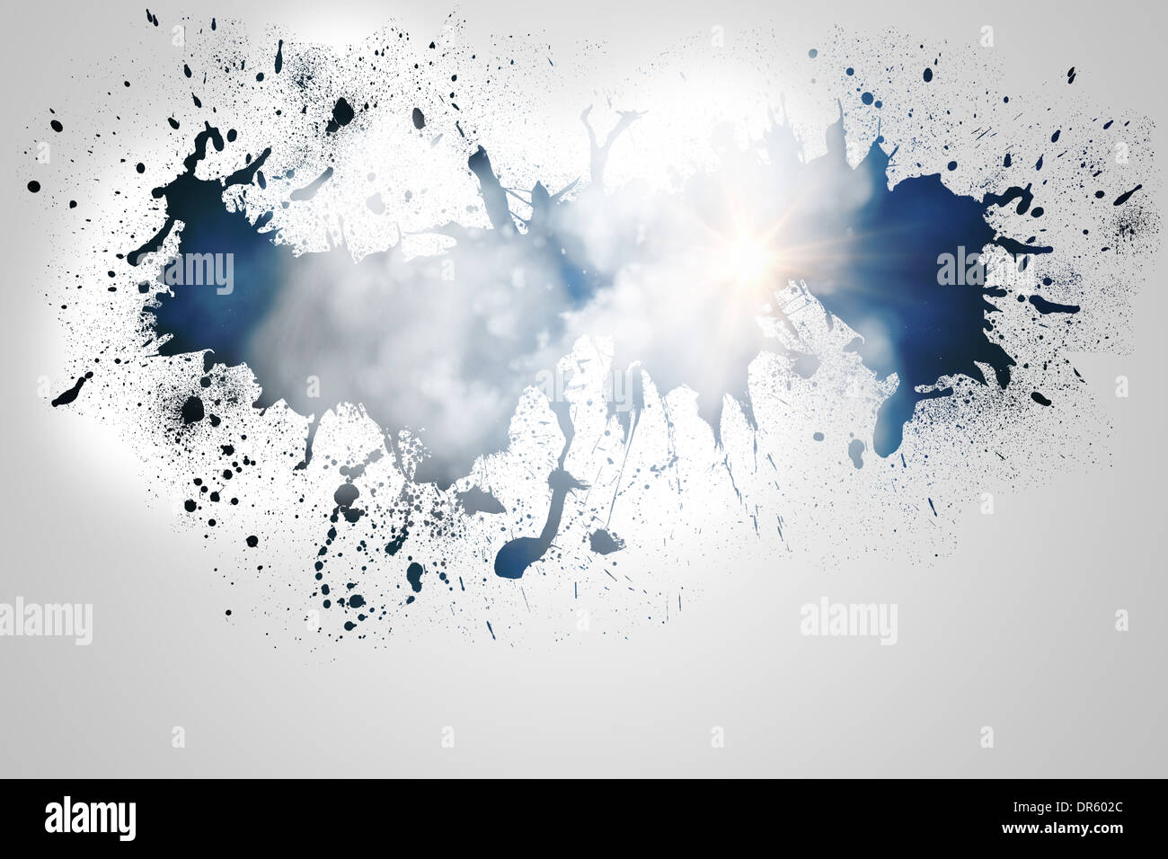 Splash on wall revealing clouds Stock Photo