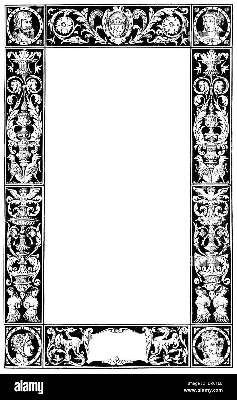 German Renaissance style, graphical decorative border with allegorical themes, Cologne, 16th century Stock Photo