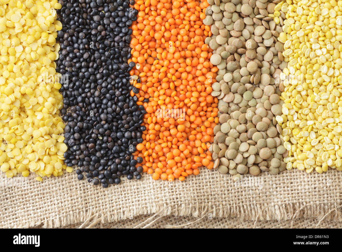 Varied types of Lentils Stock Photo