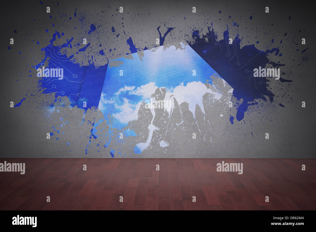 Splash on wall revealing cloud computing graphic Stock Photo