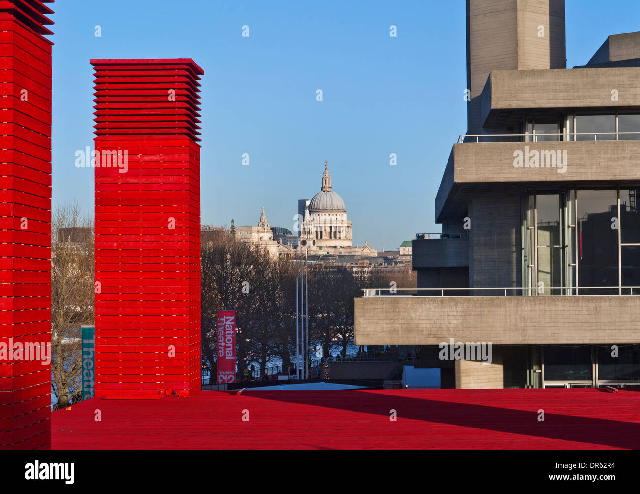 National Theatre entrance structure framing Saint Paul's cathedral South Bank River Thames London UK Stock Photo