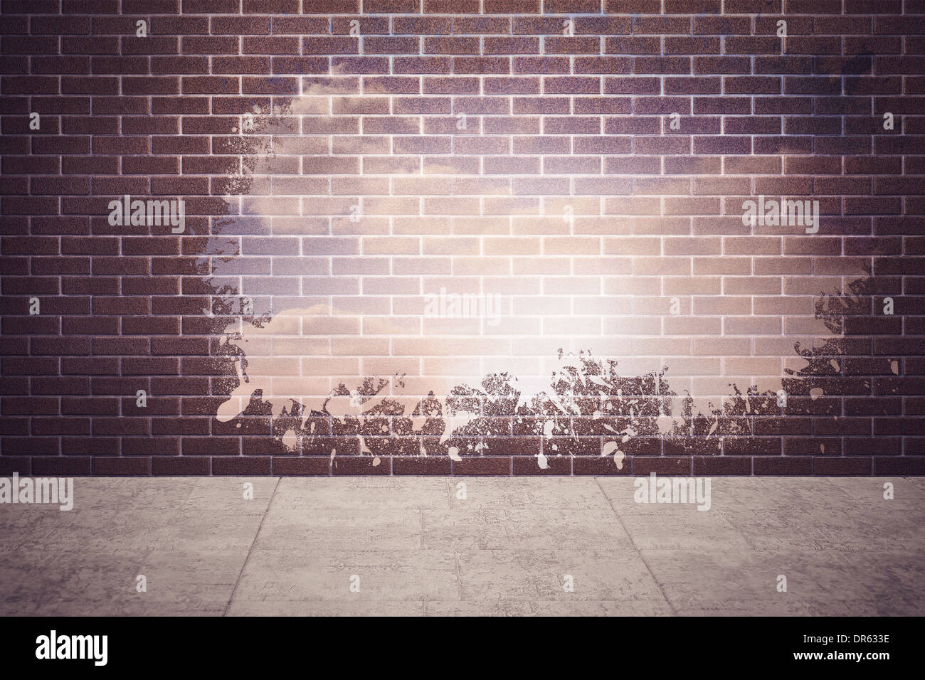 Splash on wall revealing bright sky Stock Photo